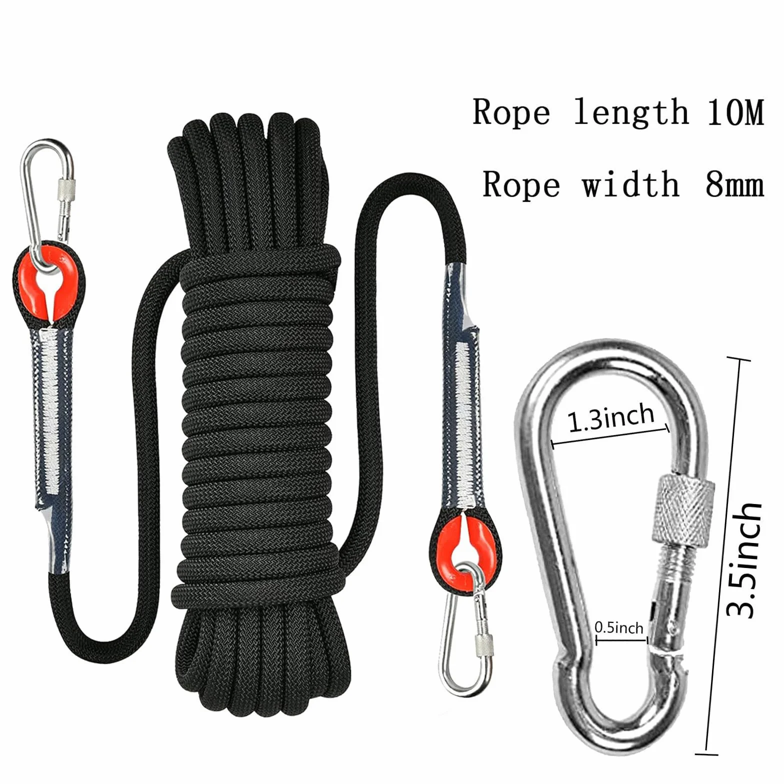 Corde d'escalade d'extérieur 10 m 8 mm nylon haute résistance mousquetons sécurité tressée