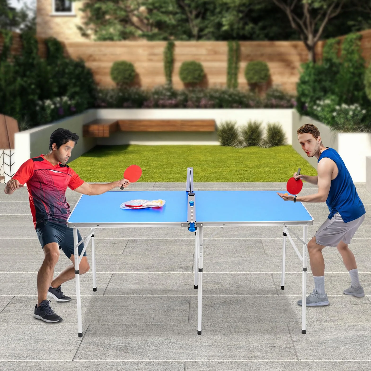Table de ping-pong pliable 152 x 76 x 76 cm avec filet, raquettes et balles, intérieur et extérieur