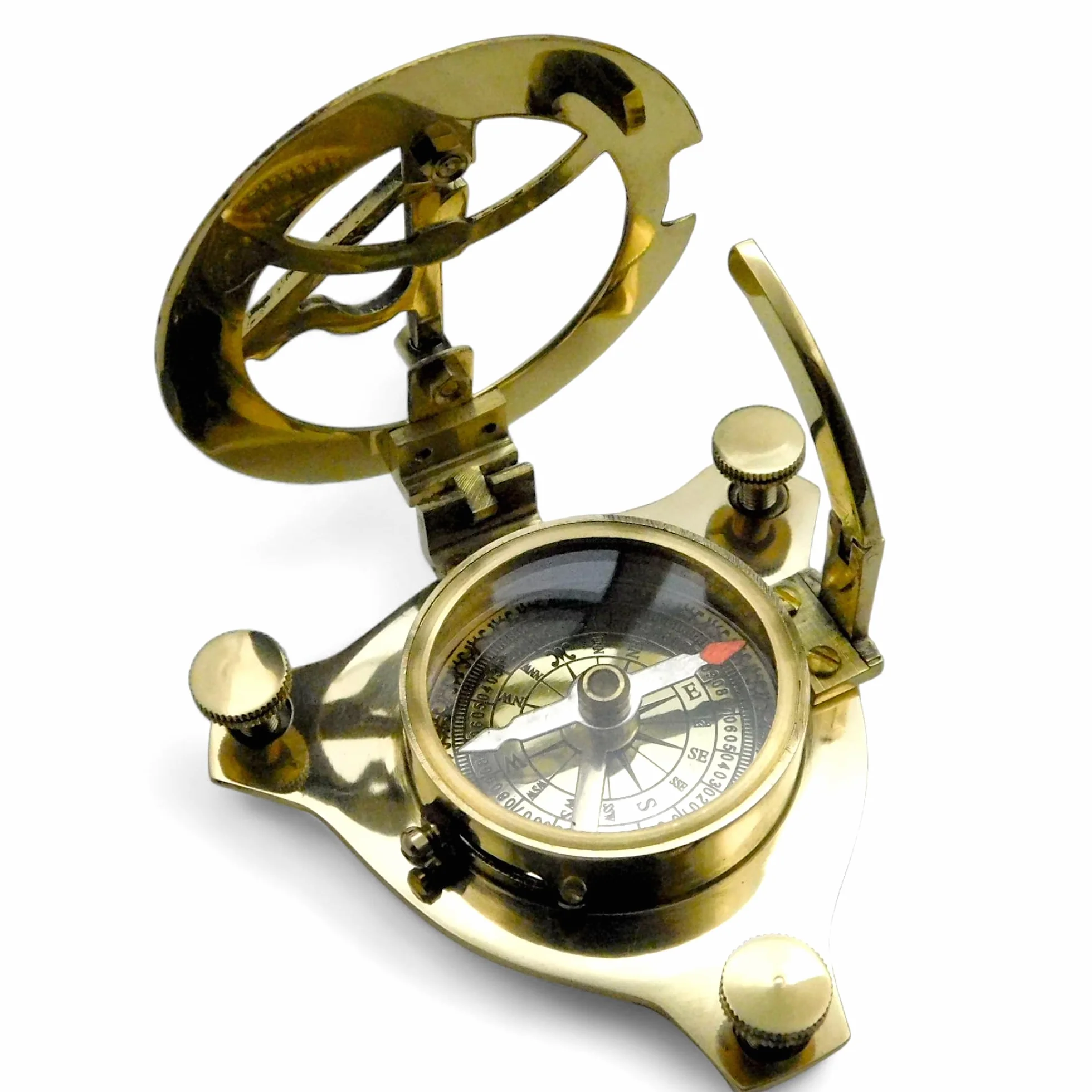 Boussole nautique en laiton antique 7,6 cm avec boîte en bois