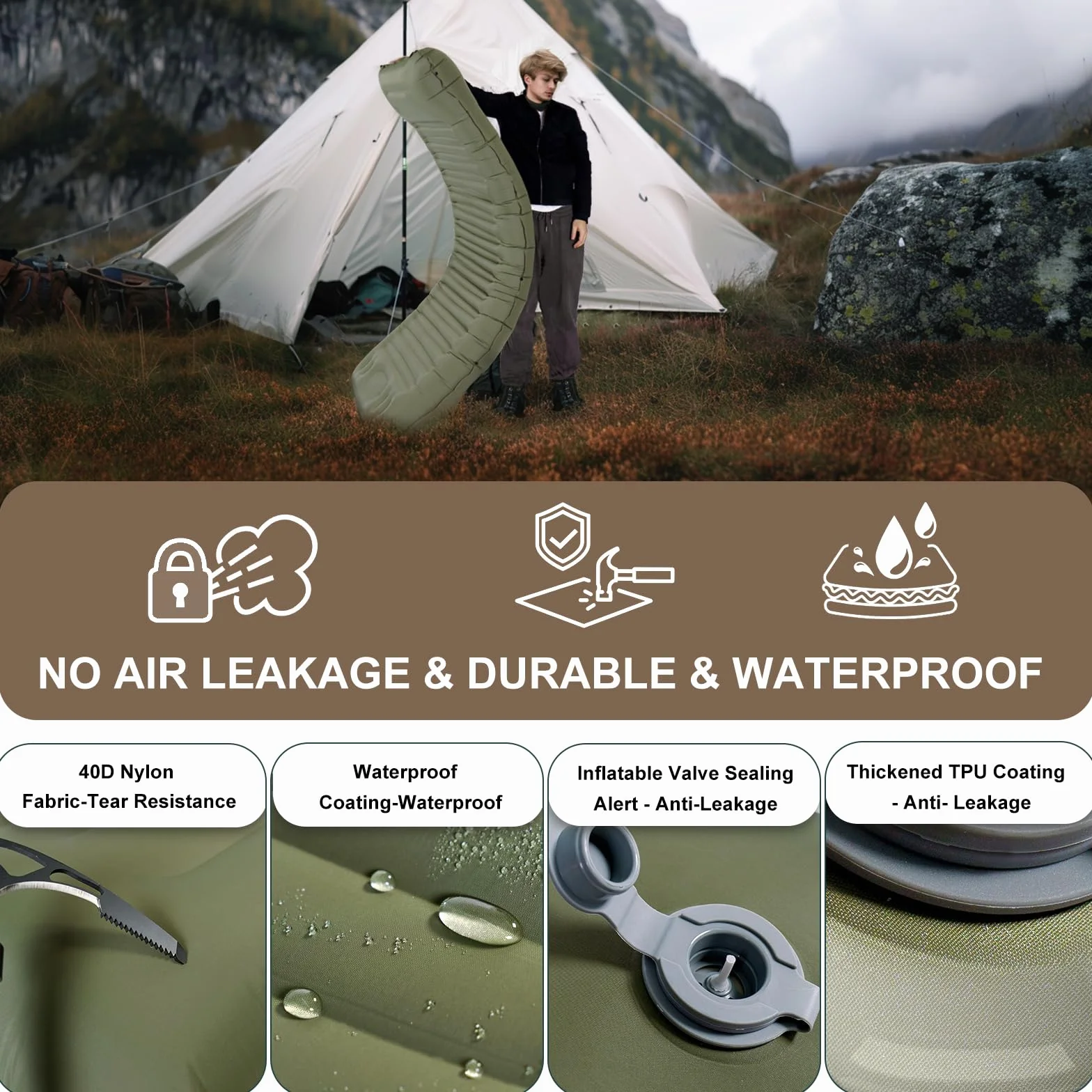 Origem Matelas Camping Autogonflant Ultra Léger 14cm avec Pompe à Pied et Oreiller pour Tente Randonnée