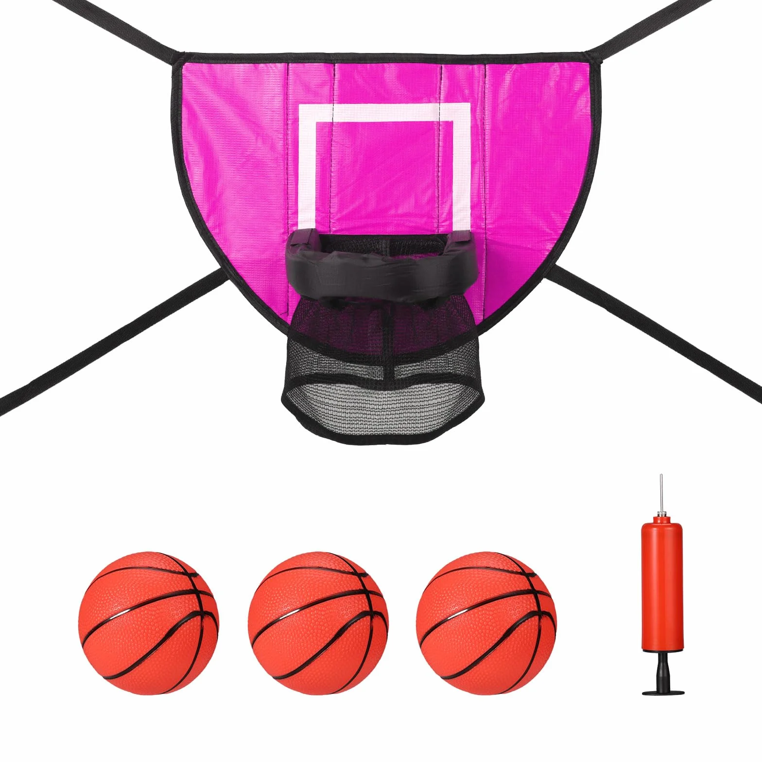 Ensemble de Fixation Panier Basket-Ball Trampoline avec 3 Mini Ballons et Pompe, Rose
