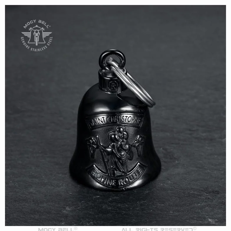Clochette moto Saint-Christophe Acier inoxydable Noir