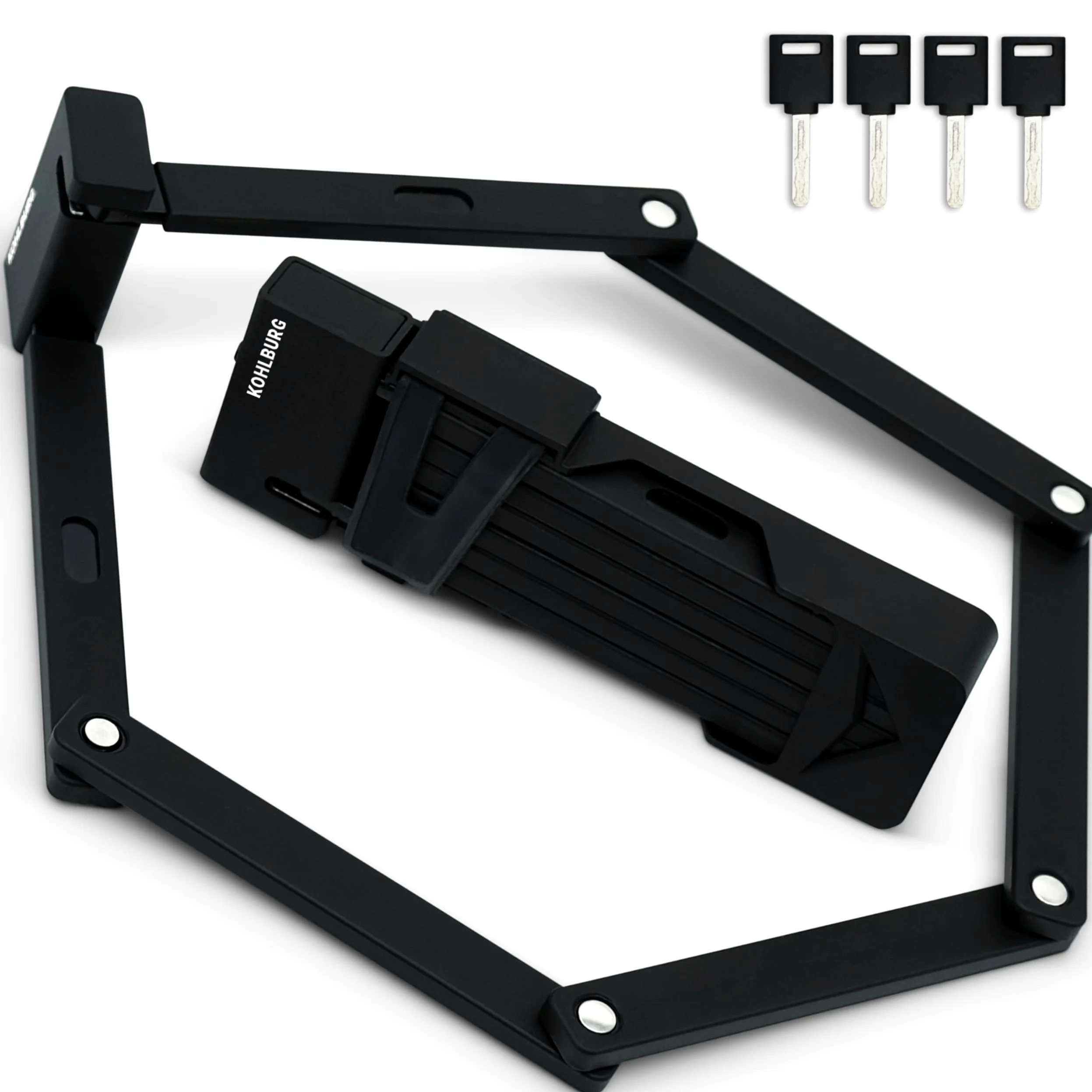KOHLBURG Antivol de sécurité pliable [Maillons pliants de 9 mm d'épaisseur, 100 cm de long] – Antivol de vélo avec support et 4 clés – Antivol de vélo pour scooter, scooter, vélo électrique et vélo