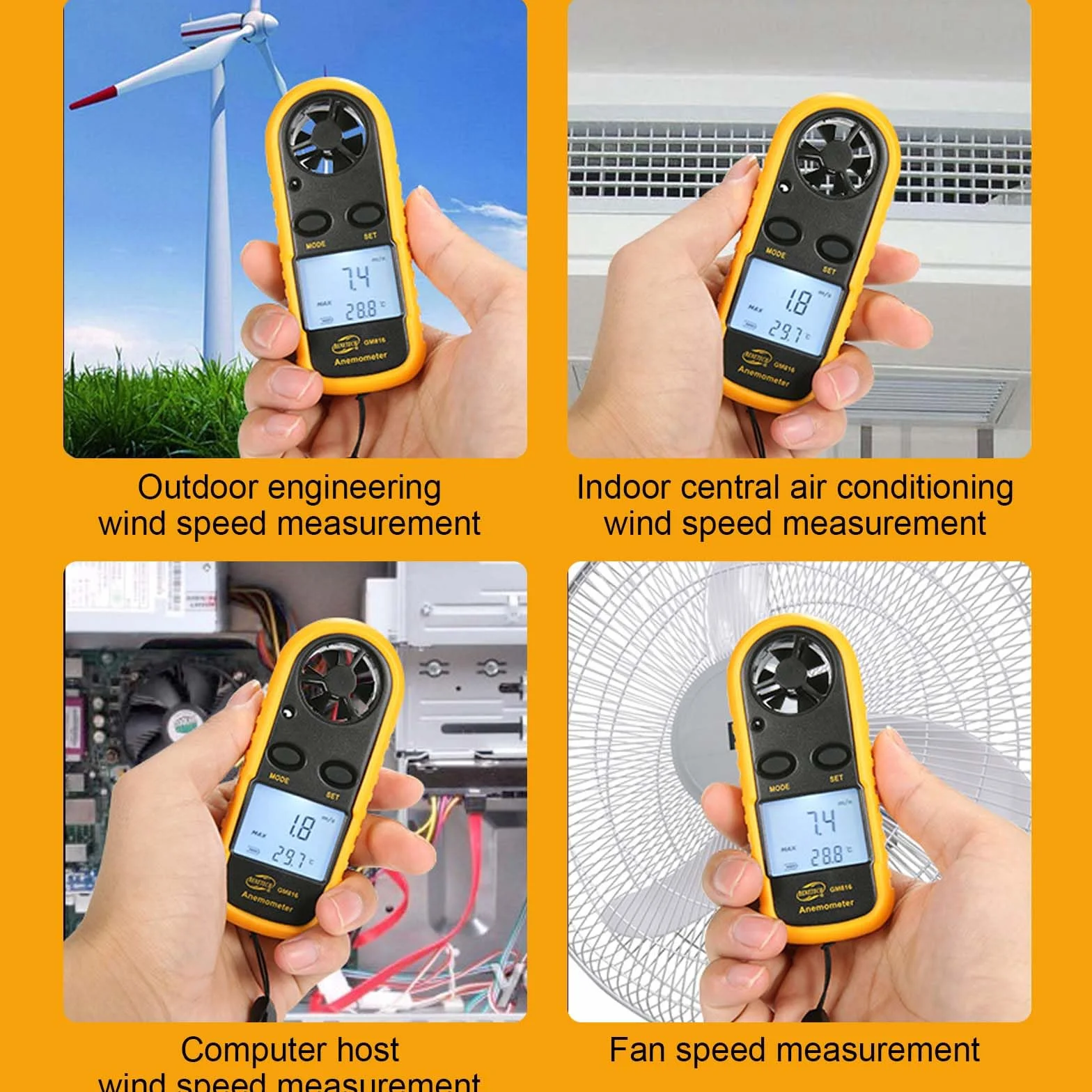 Anémomètre numérique portable vitesse du vent température refroidissement éolien drone voile surf pêche