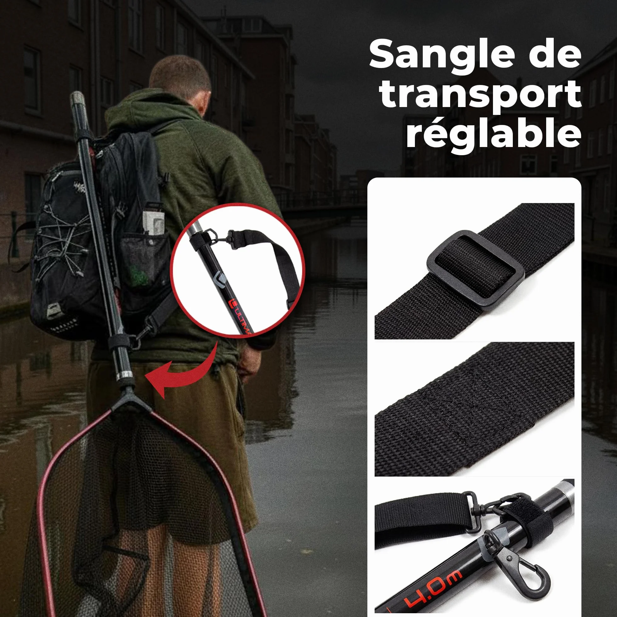 Ultimate Epuisette Streetfishing Landing Net + Manche Télescopique 4.00m - Epuisette