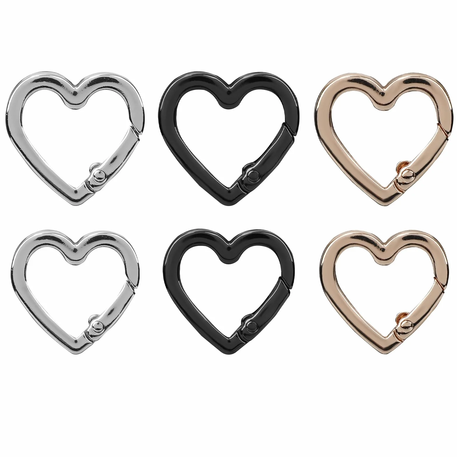 Mousqueton en Forme de Cœur Porte-Clés, Clips Verrouillage Métal, 2 Tailles