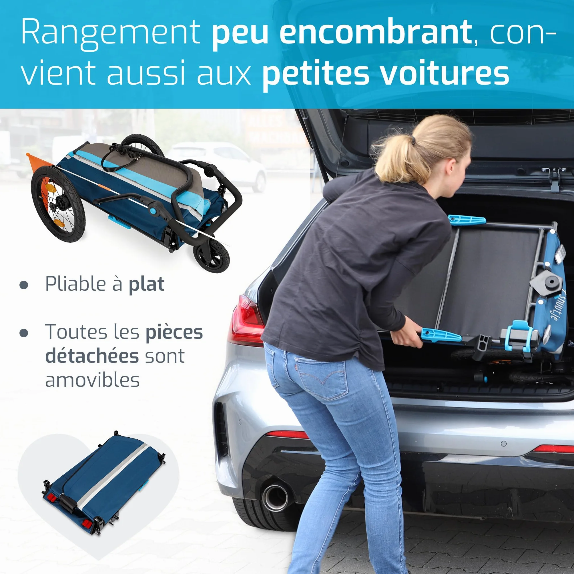 Remorque de Transport Pliable 2 en 1 Vélo Chariot Compatible Vélo Électrique Camping Jardin
