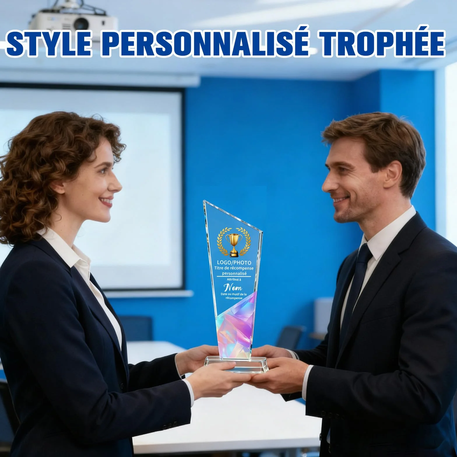 WBW Trophée Personnalisé en Cristal K9 avec Logo Photo et Texte Plaque Gravée Personnalisée 10–20 cm, Récompense en Cristal pour Employé du Mois Anniversaire Retraite Football