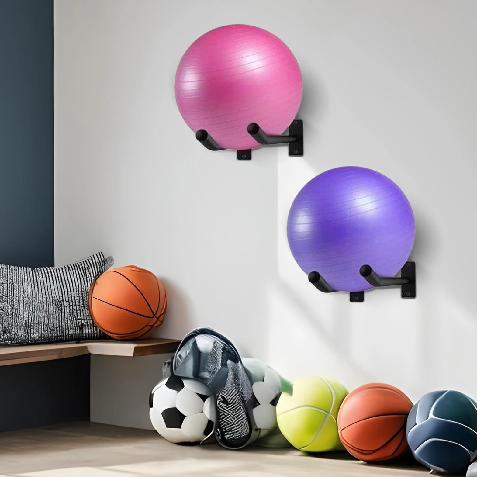 Lot de 2 supports muraux pour ballons de stabilité, accessoires de rangement pour équipement de fitness