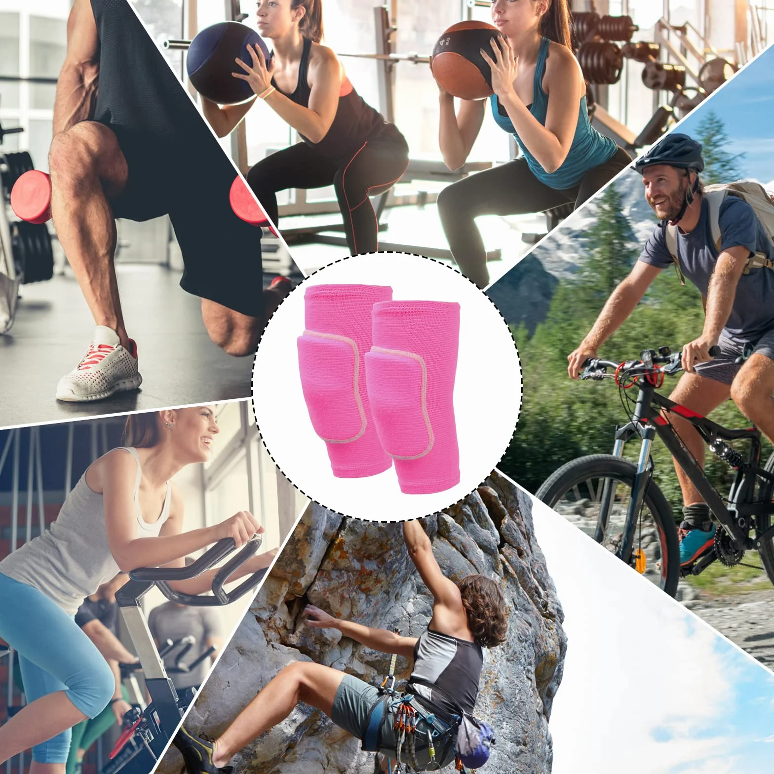 Genouillère Protection Sport Eponge Anti-collision Elastique Soutien Genou Adulte Volleyball Danse Snowboard Courir Rosa