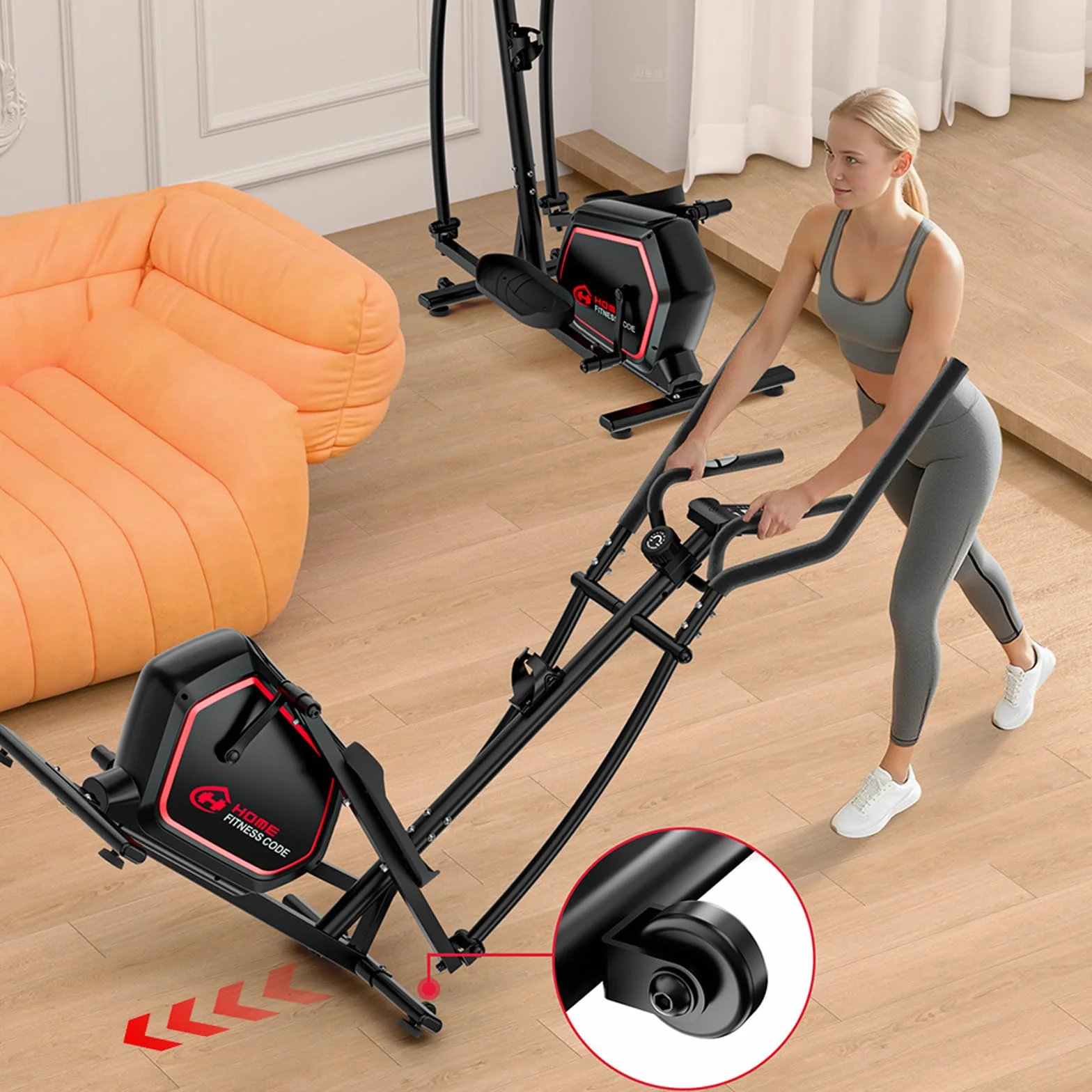 Vélo Elliptique Pliable, Cardio-Training 16 Niveaux Résistance Magnétique, Écran LCD Capteur Pouls, 30 DB, Charge 150 Kg