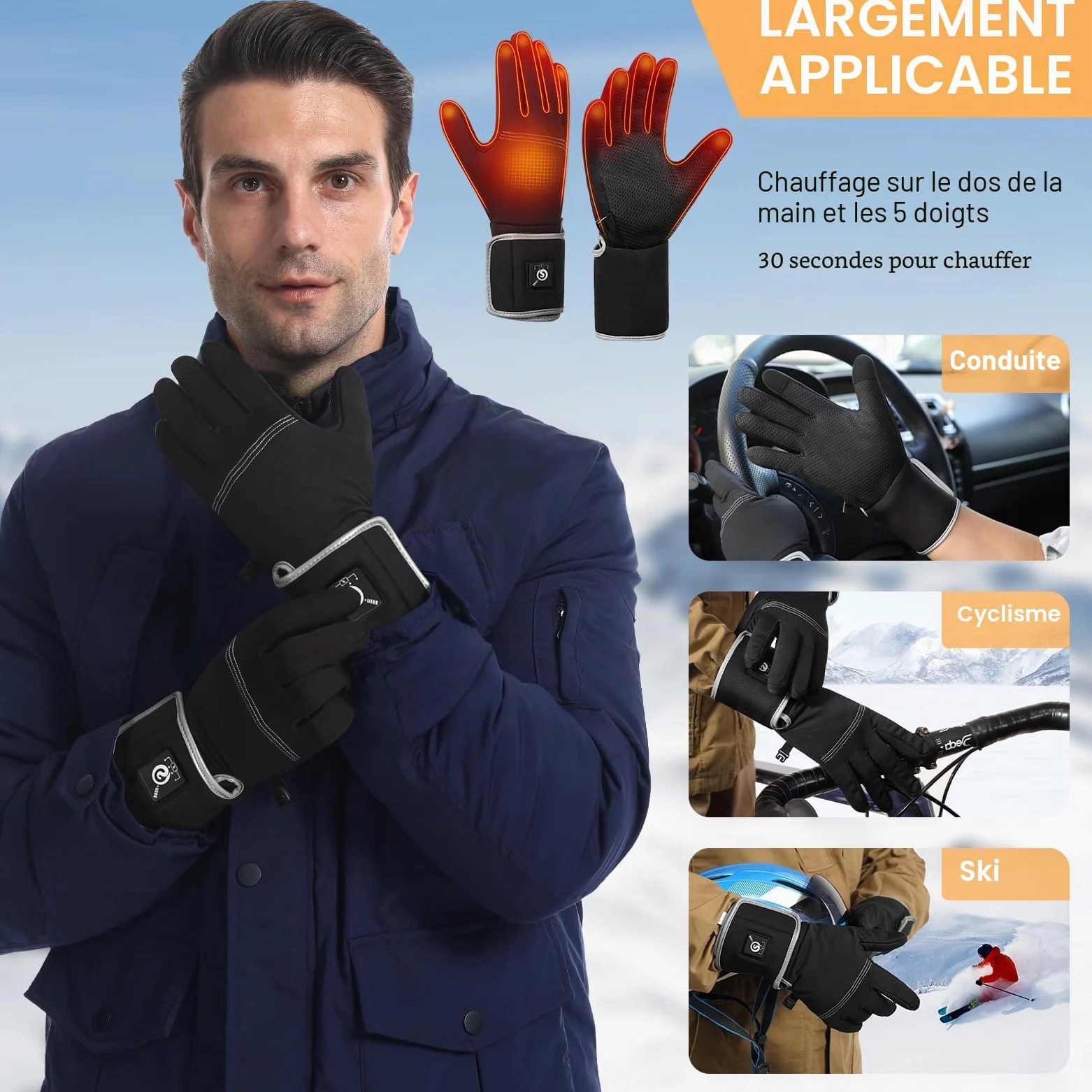 BARCHI Gants Chauffants pour Hommes et Femmes,Gants Chauffants Rechargeables,Chauffe-Mains électriques,Aadaptés à la Conduite en Hiver,au Cyclisme,au Ski,à la Course à Pied,au Travail,etc.