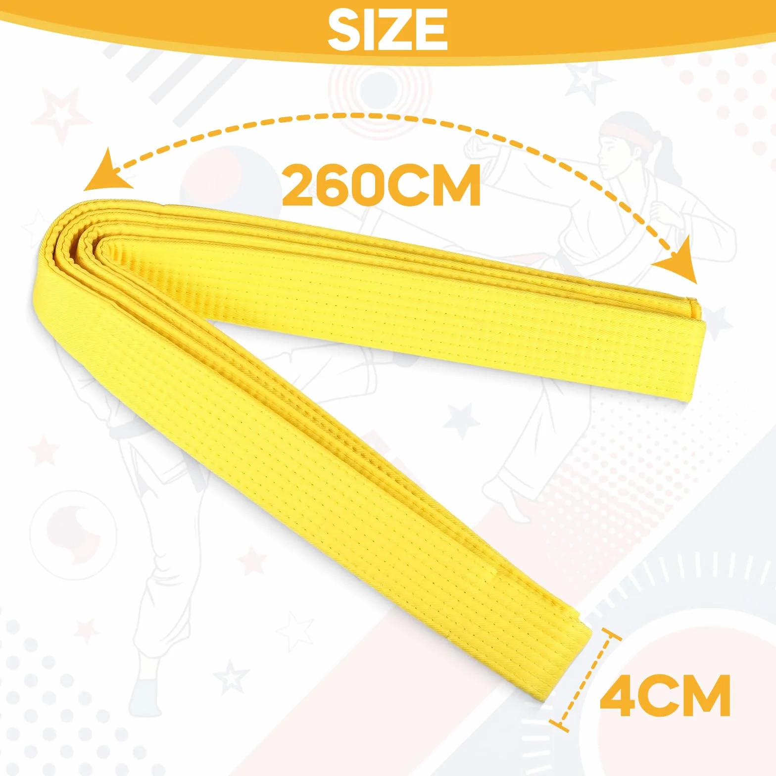 Ceinture de Taekwondo Karaté Judo Double Wrap Arts Martiaux Jaune 260x4cm