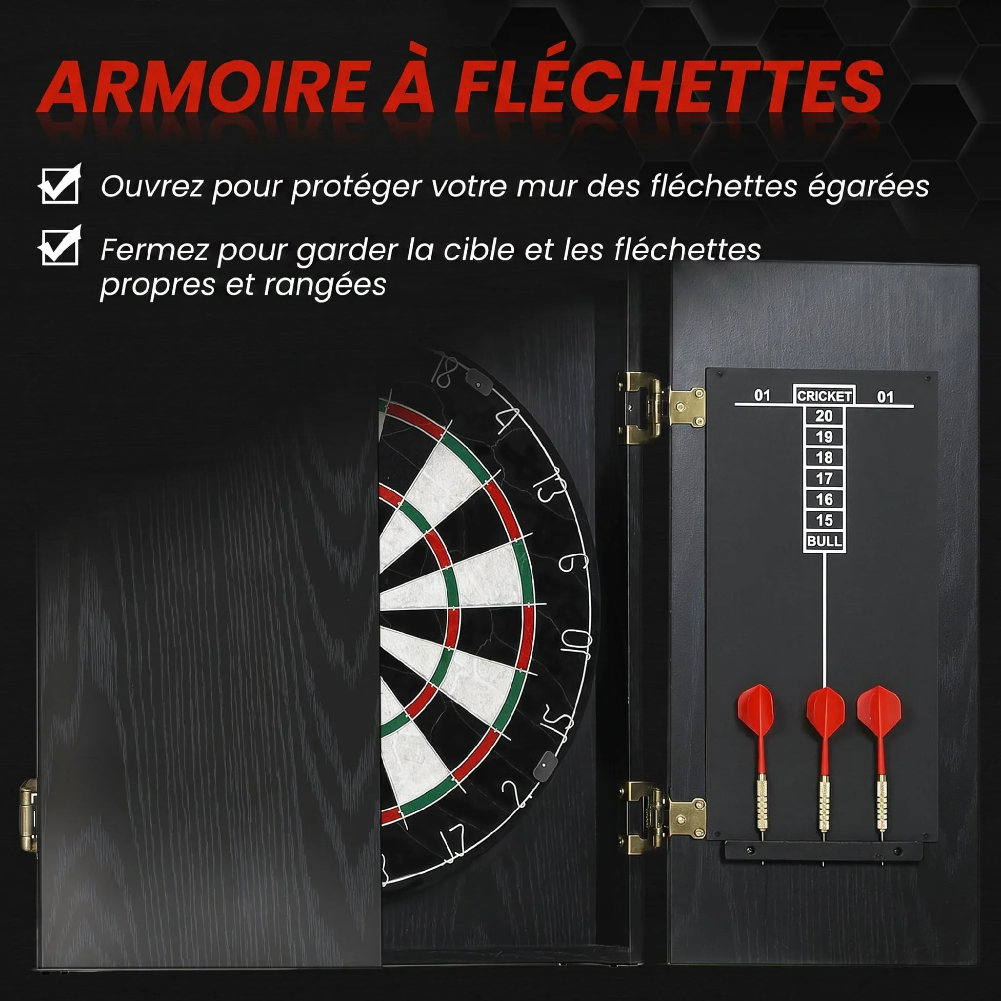 SPORTNOW Cible de Fléchettes en Sisal avec Cabinet Protection Murale Noir | 6 Fléchettes Pointe Acier, 2 Tableaux de Score, pour Adulte