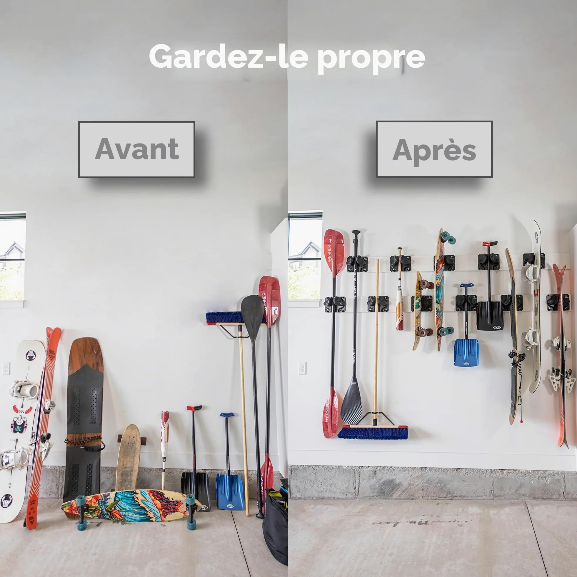 Gravity Grabber Support Mural pour Ski et Snowboard - Pour Tout Type de Ski ou Snowboard - Protège Rocker et Extrémités - Sans Risques - 3x - Noir