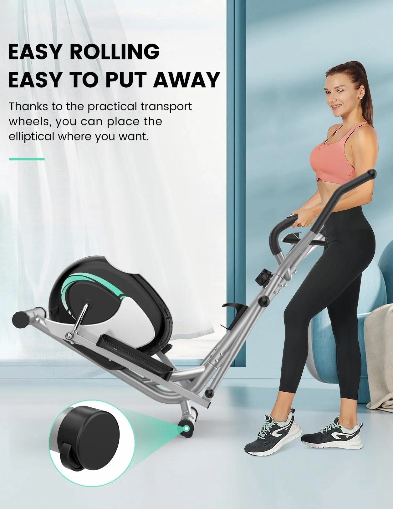 THERUN Vélo Elliptique Compact 16 Niveaux Résistance Réglable avec Capteur Pouls Écran LCD