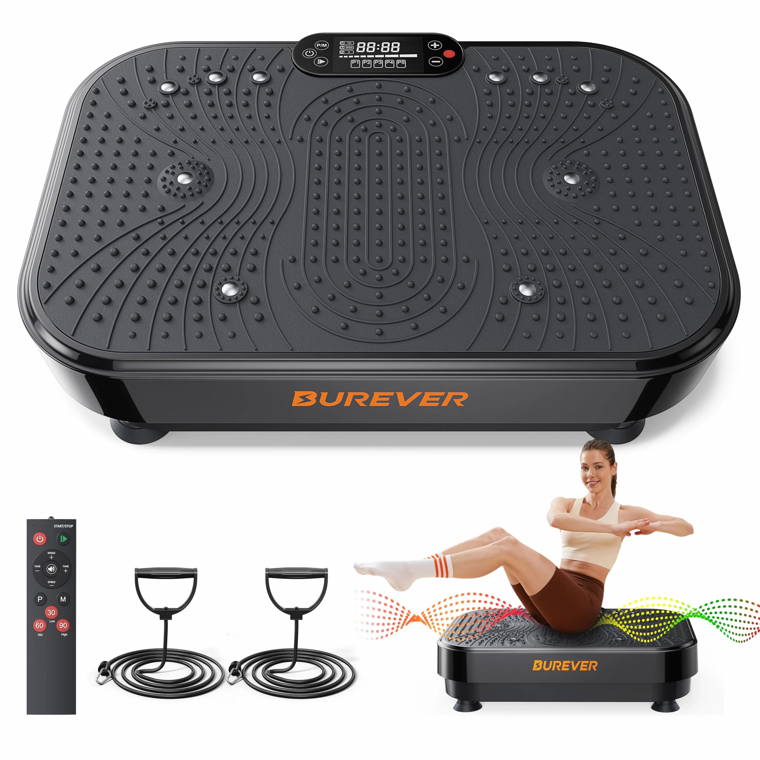 Burever Plateforme Vibrante Oscillante 150W 99 Niveaux d'Intensité avec Massage Silencieux des Pieds