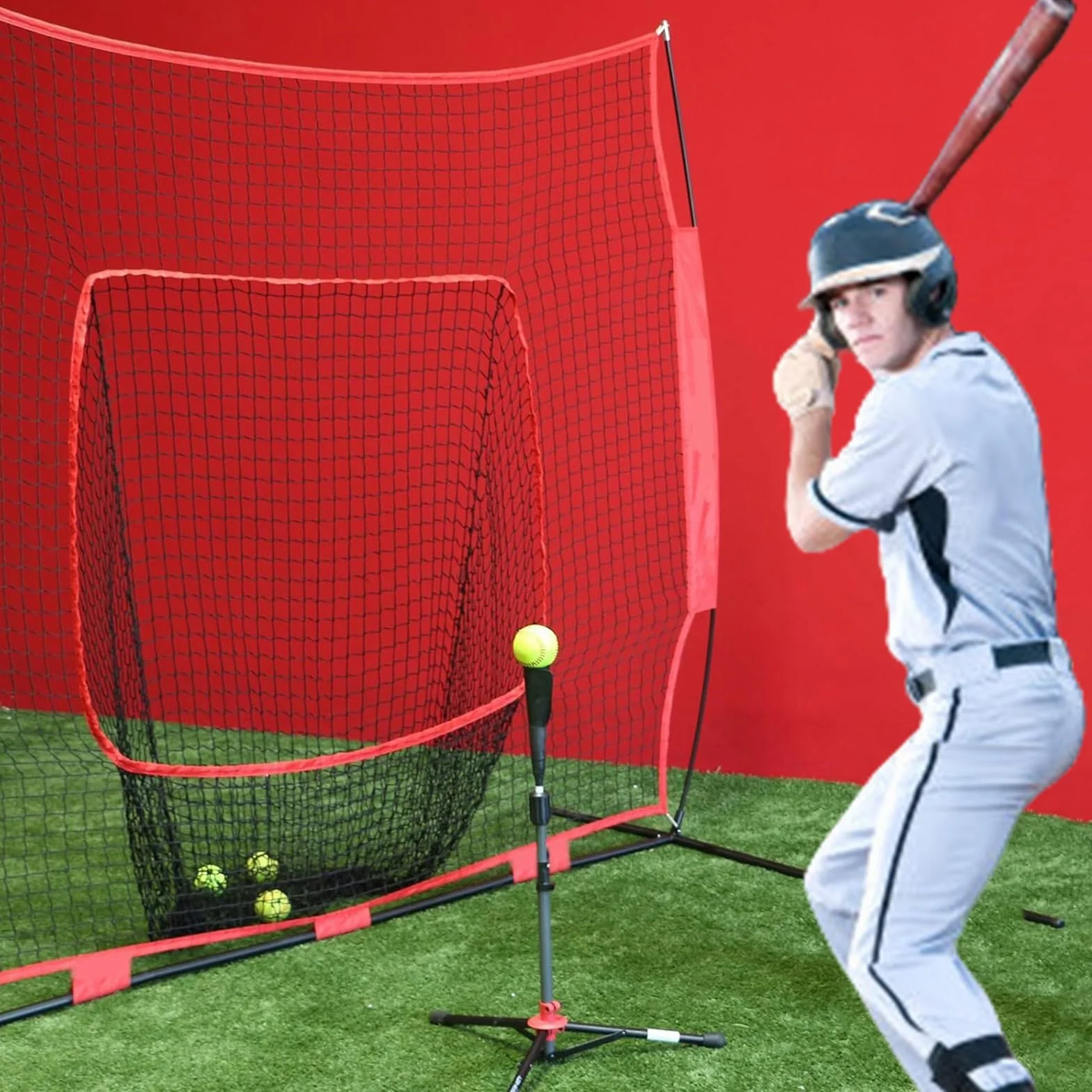 Filet d'entraînement de baseball en nylon 2,1 x 2,1 m - Filet de remplacement intérieur extérieur durable pour lancer frapper