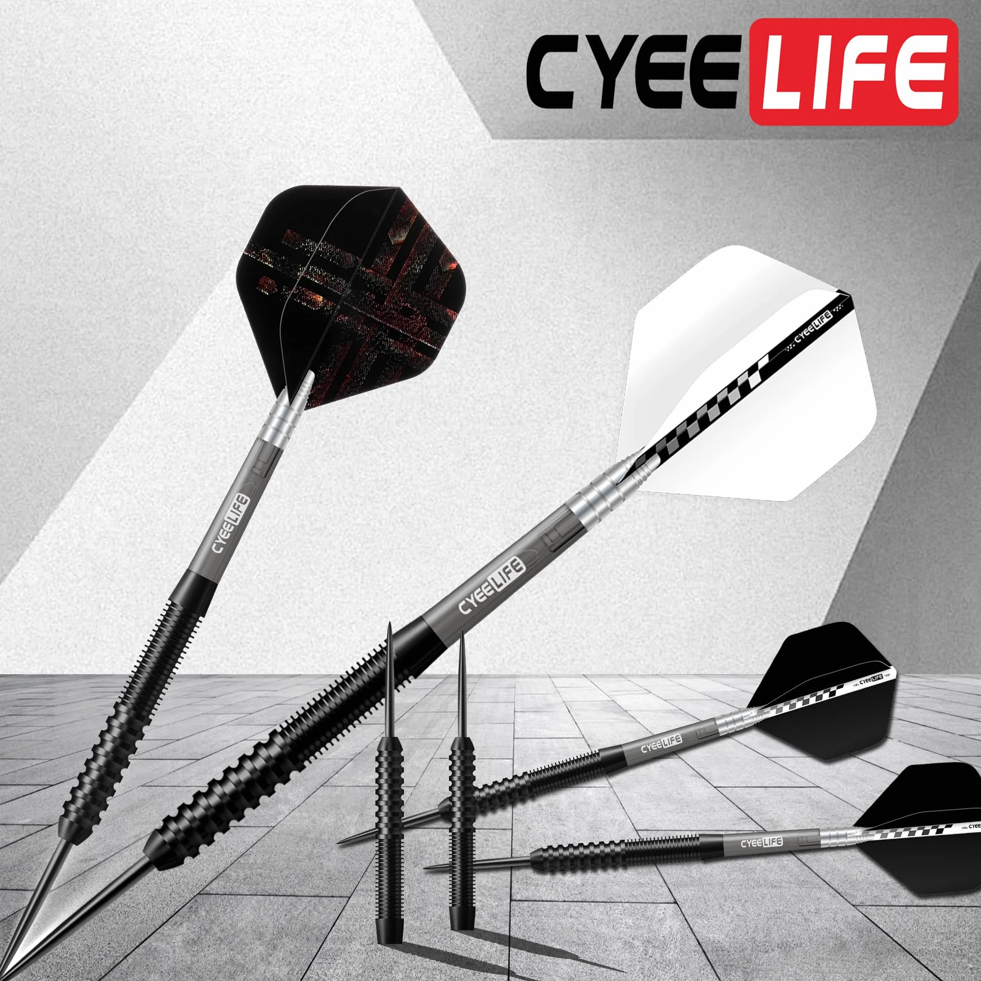 CyeeLife Lot de fléchettes professionnelles en tungstène 23 g avec pointe métal (Noir)