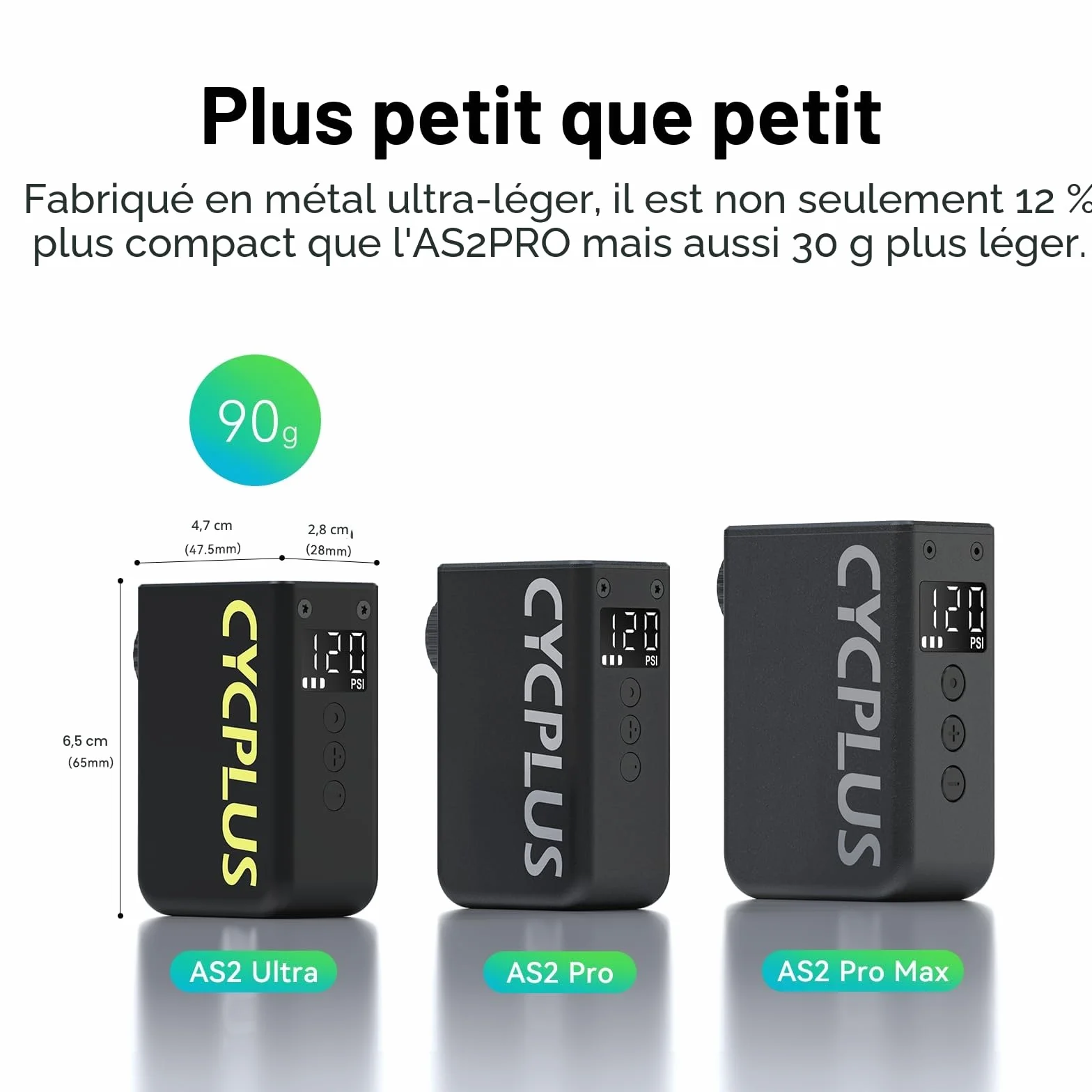 CYCPLUS AS2 Ultra Pompe à Vélo Électrique Compacte 120 PSI Manomètre Arrêt Automatique Valves Presta Schrader