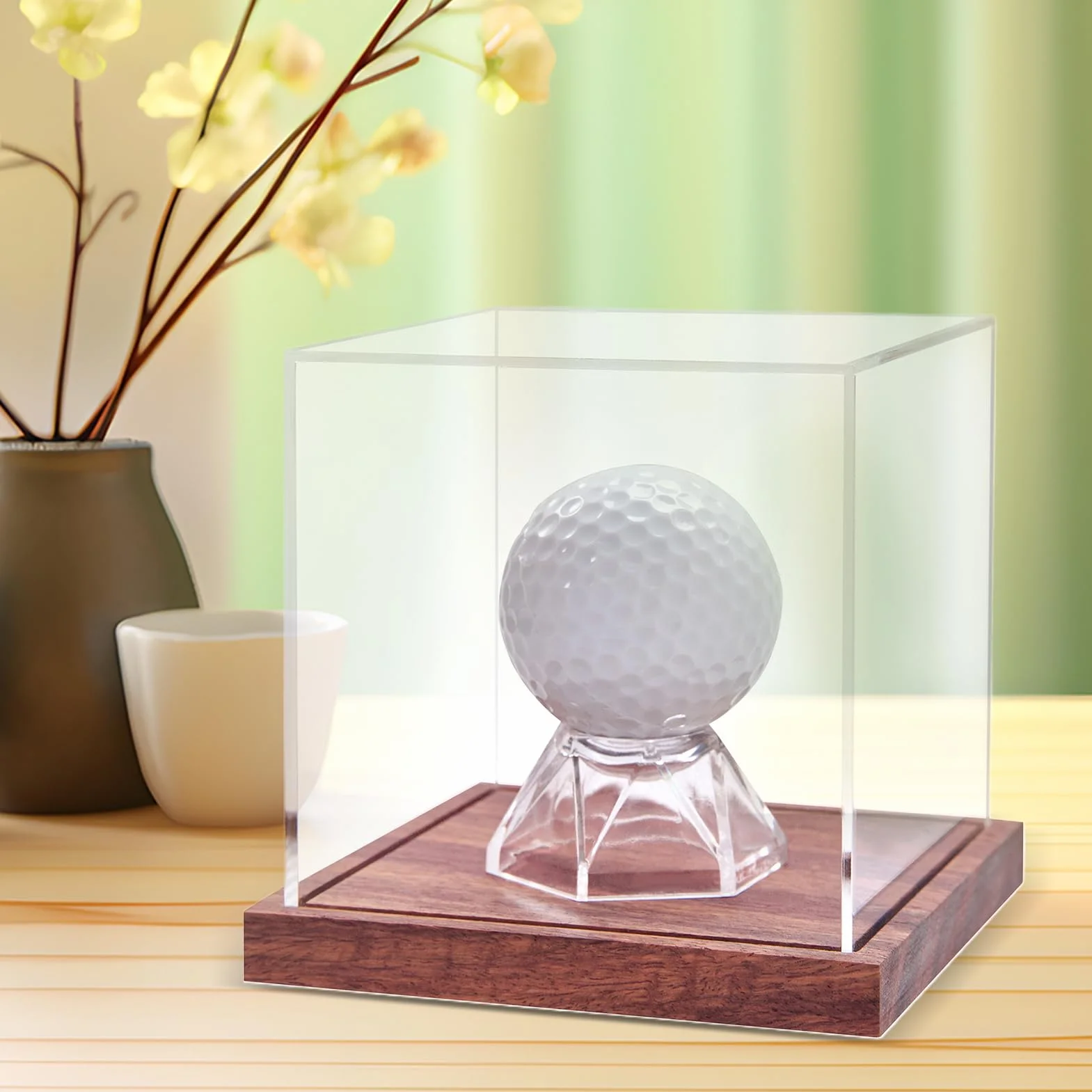 Boîtier d'exposition pour balles de golf avec support en bois, anti-poussière