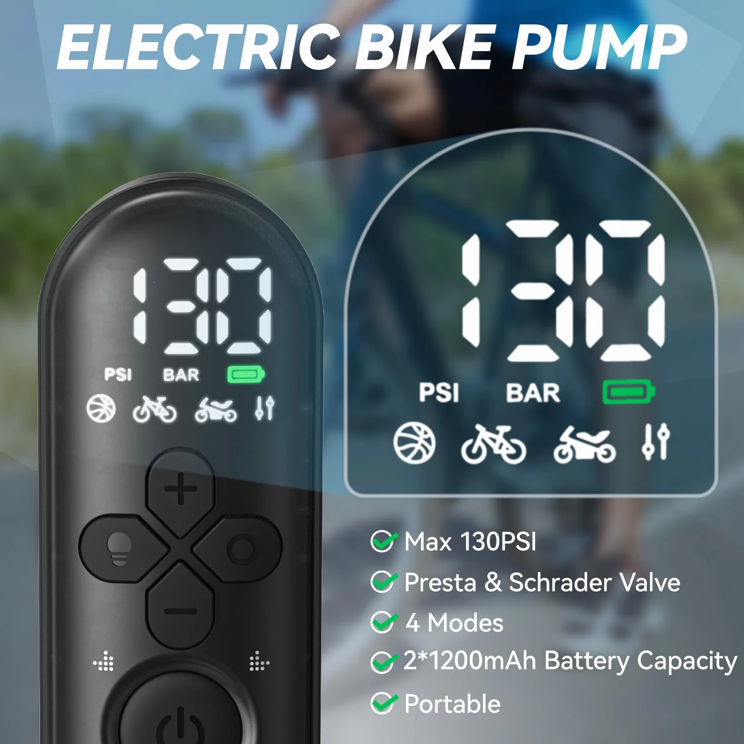 Pompe a Velo Electrique 150psi avec Manomètre Numérique, Mini Pompe Velo pour Vélo Route VTT Moto