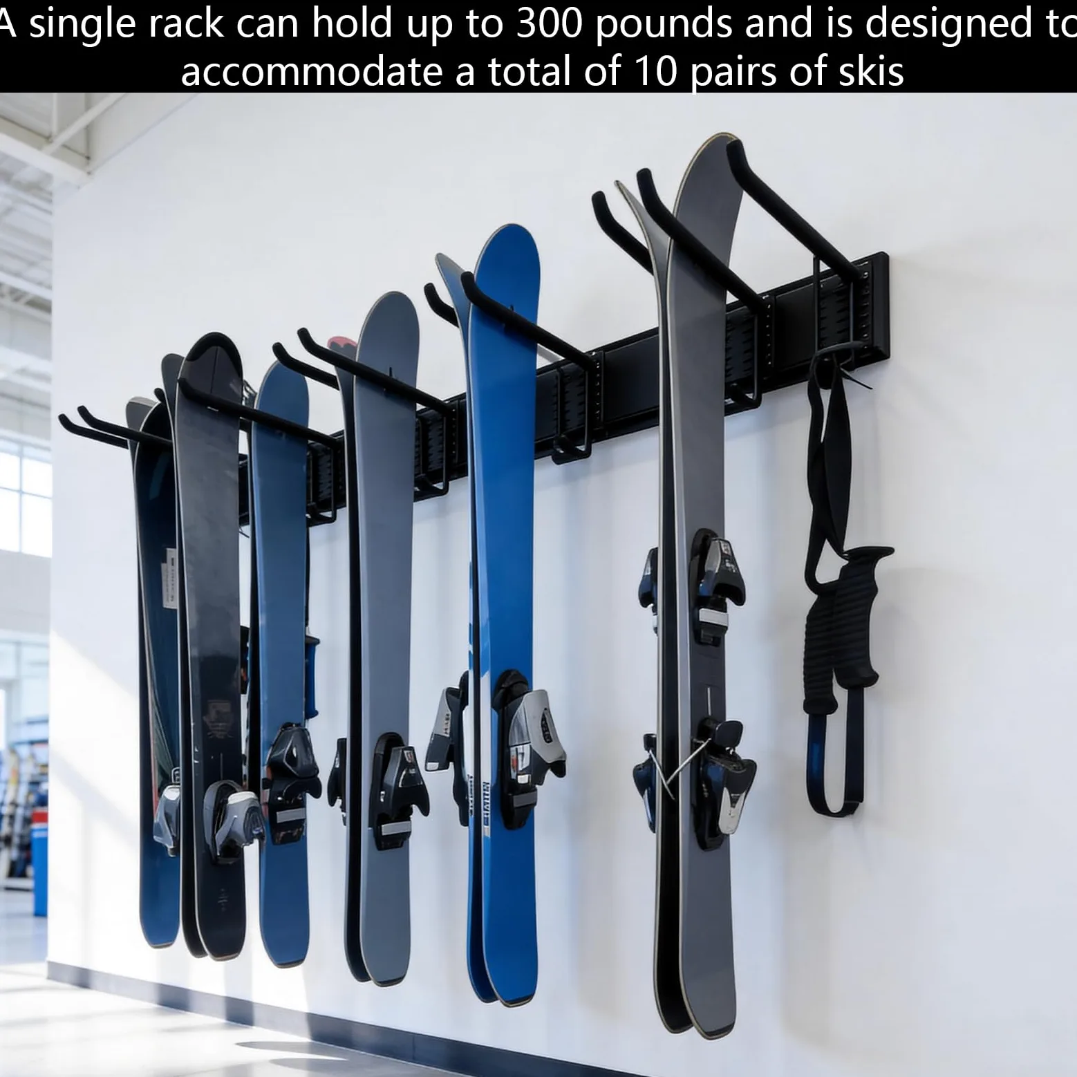Support mural pour ski et snowboard - Support mural pour 10 paires de skis jusqu'à 136 kg - Pour la maison et le garage