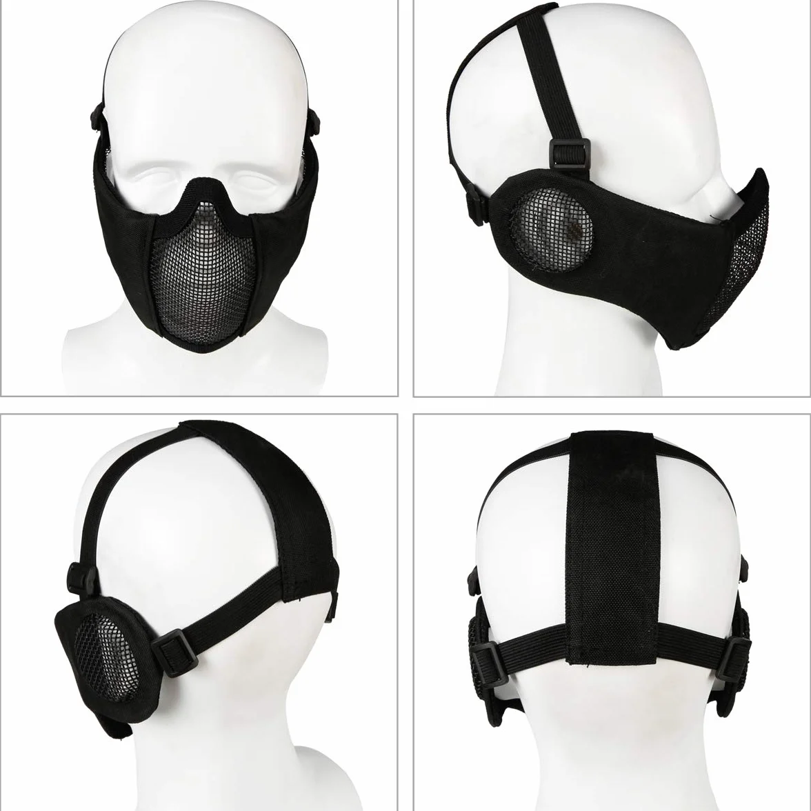 Demi-masque pliable airsoft en maille avec protection auditive pour paintball chasse