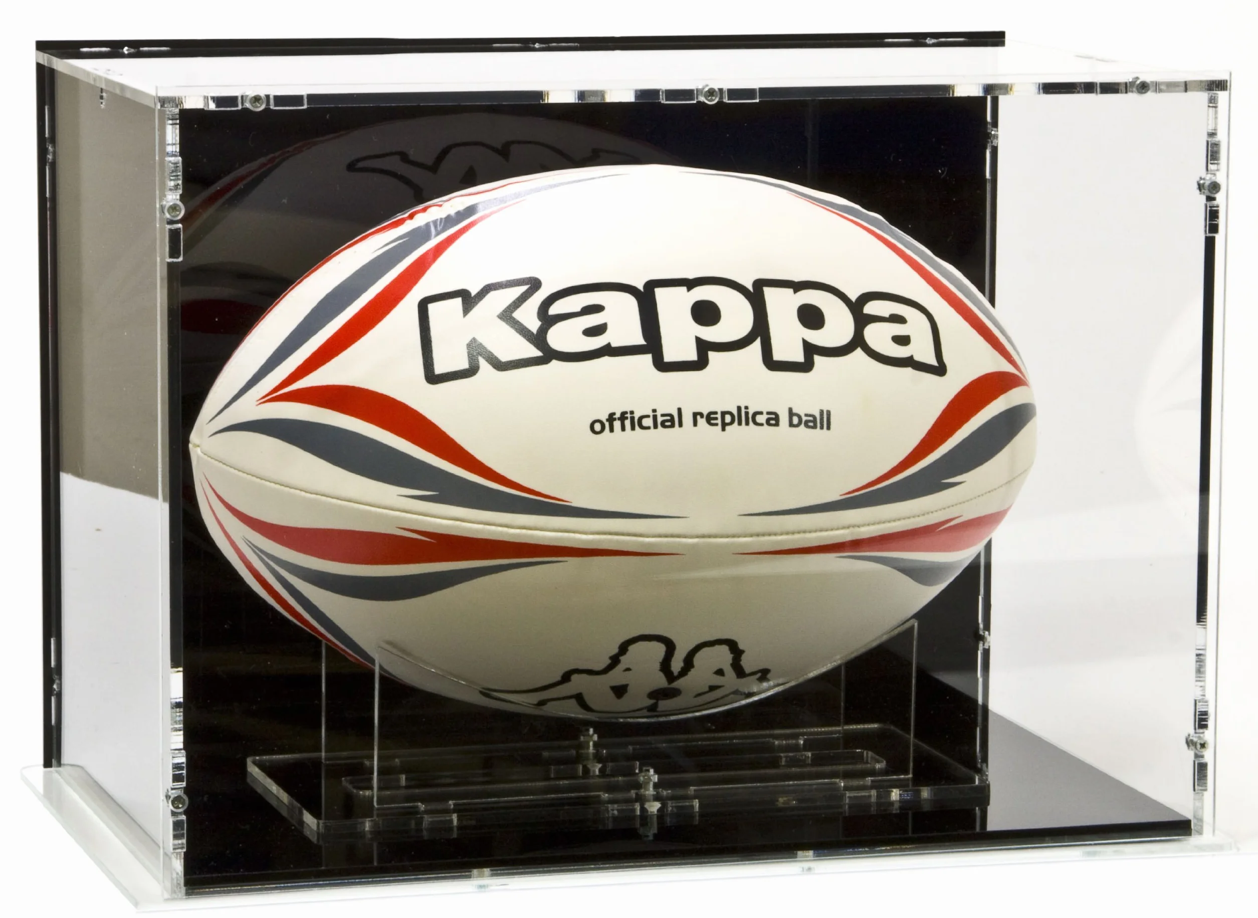 Sora Vitrine de Ballon de Rugby Taille 5 avec Base Noire et Panneau Arrière Noir