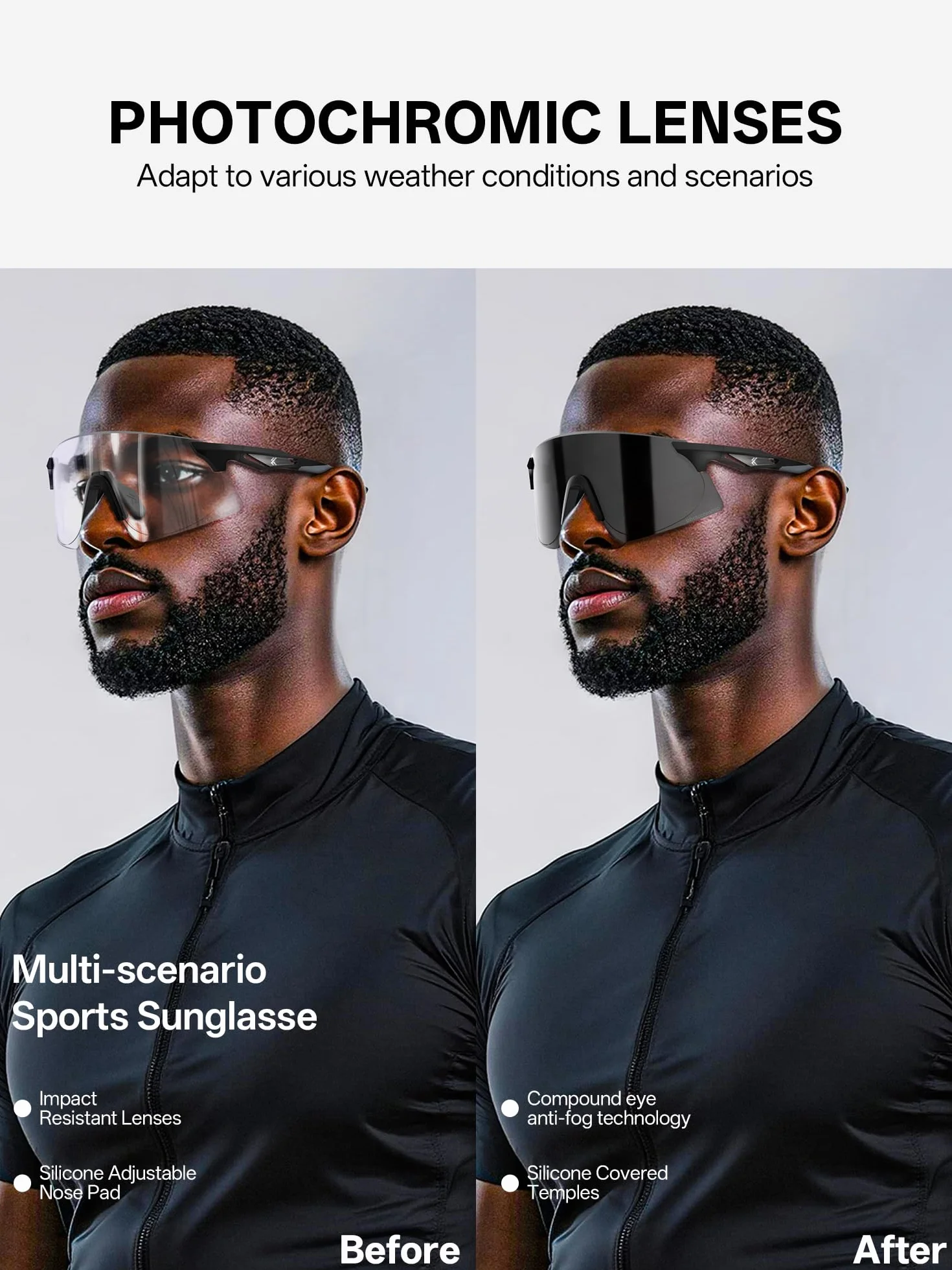 KOVEX Lunettes Velo Photochromique Sport Cyclisme Homme Femmes Route VTT Running K242