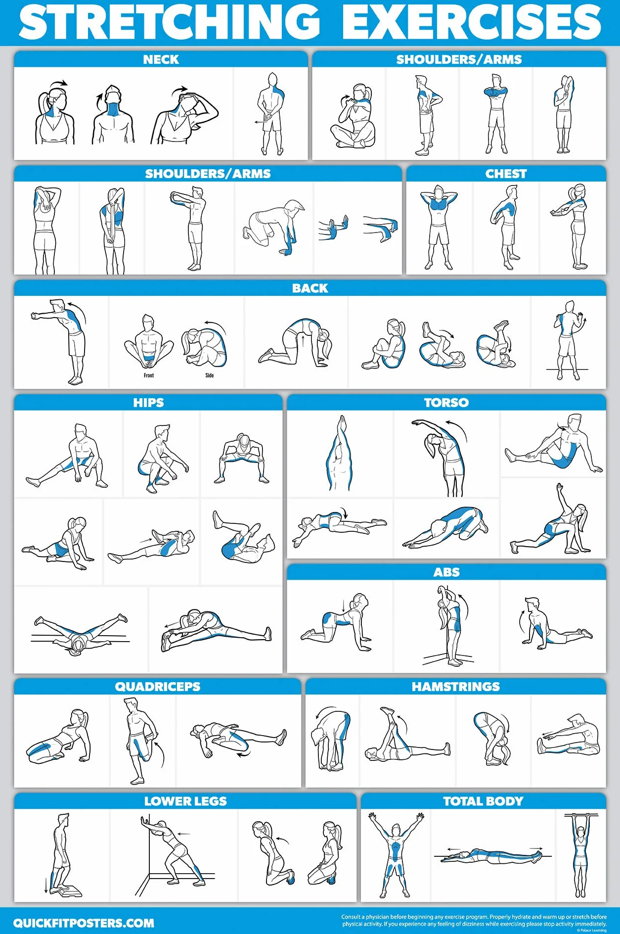 Poster d'exercices d'étirement QUICKFIT – Routine extensible laminé 45,7 x 68,6 cm