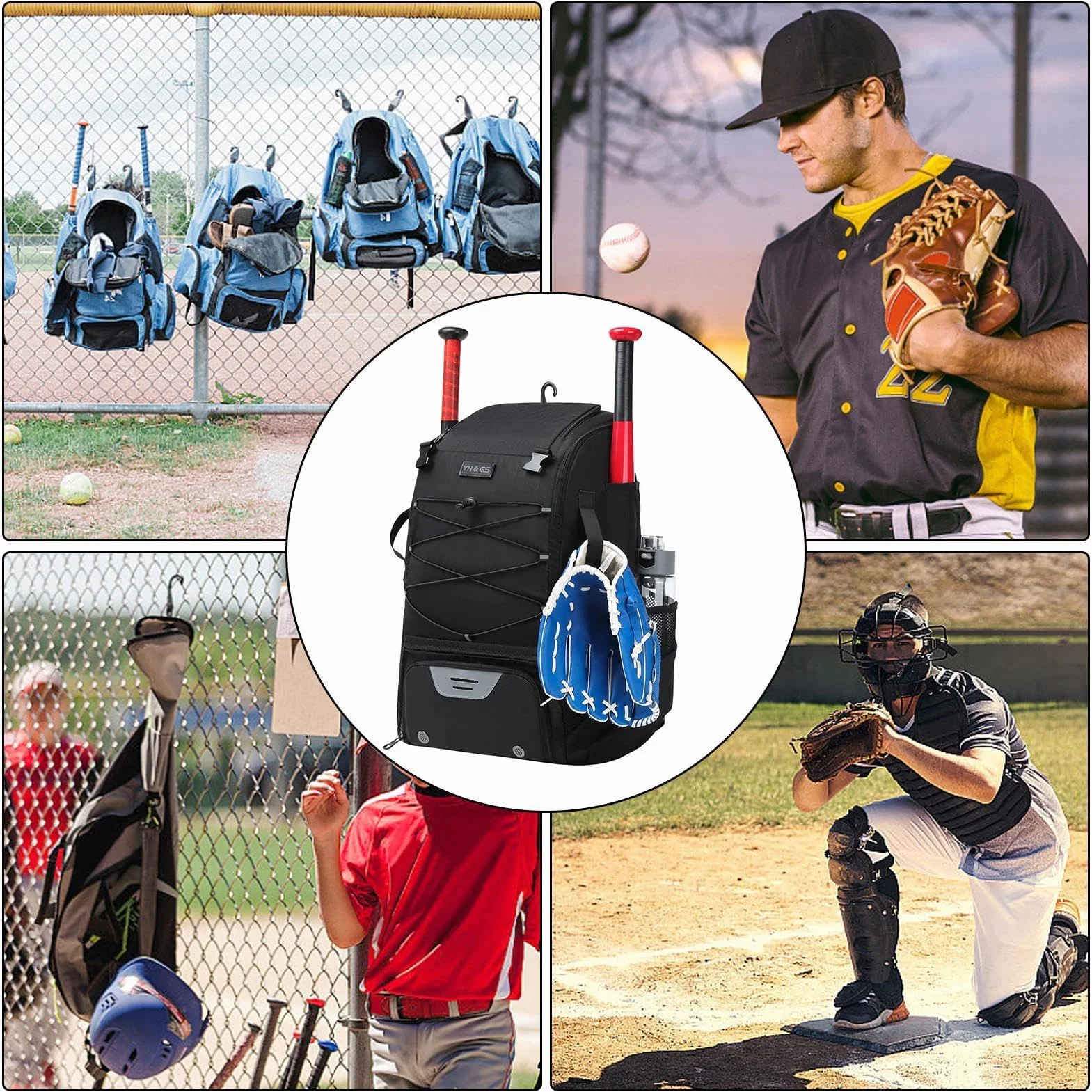 Sac à Dos de Baseball Imperméable avec Compartiment à Chaussures pour Jeunes et Garçons