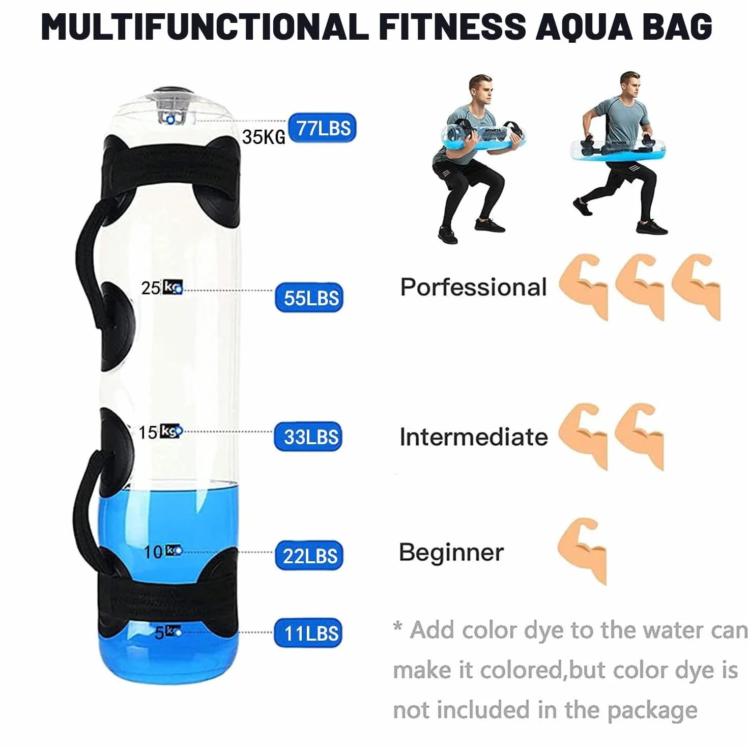 Aqua Bag Poids à eau 35 kg Sac de sable alternatif réglable pour squat Entraînement de force