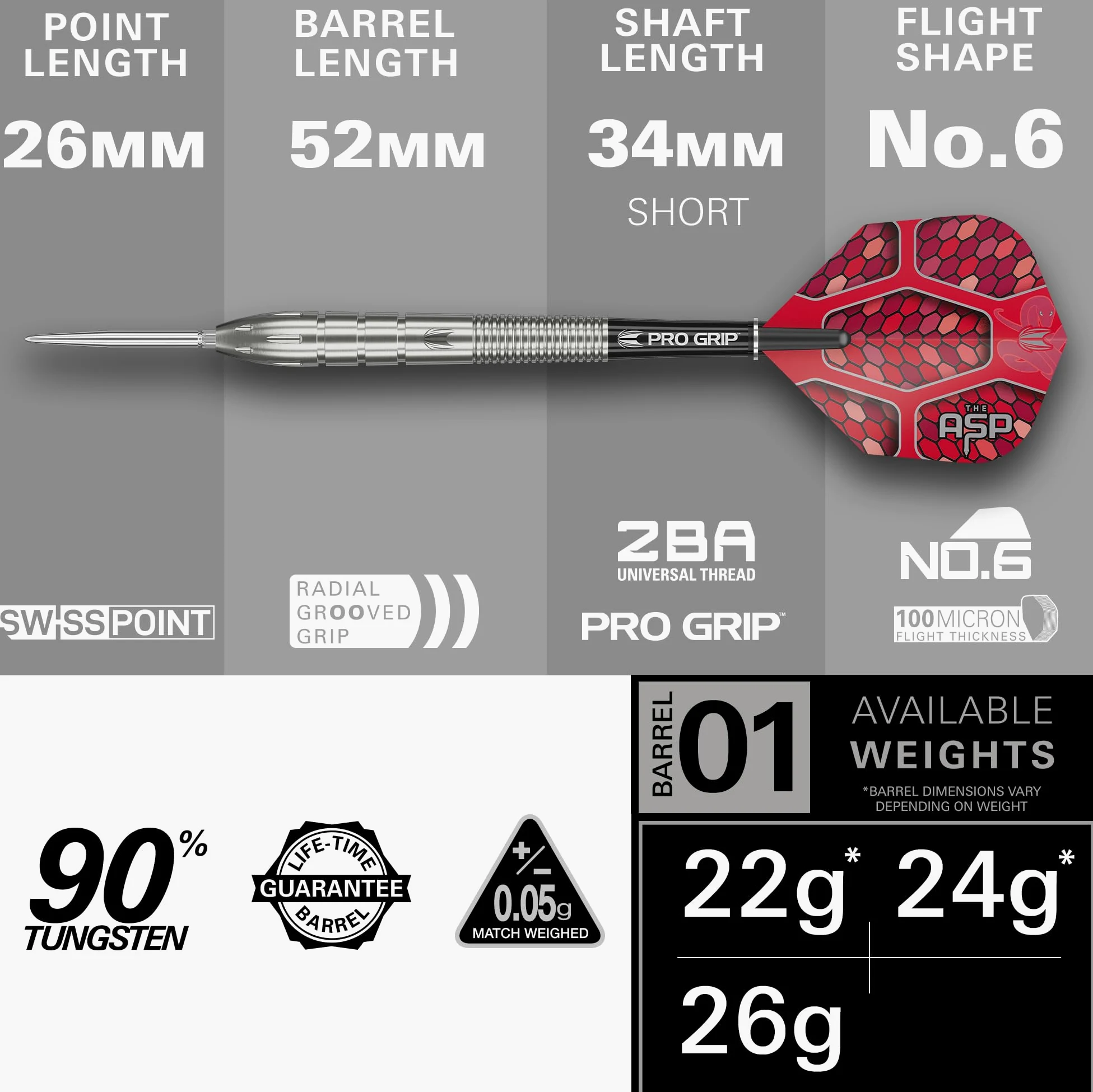 Target Darts Nathan Aspinall Generation 1 Fléchettes à Pointe d'acier, 90% Jeu de fléchettes en tungstène, 22G/24G/26G | Fléchettes G1 Player Edition avec Pointes suisses ou Points Fixes, Pro Grip