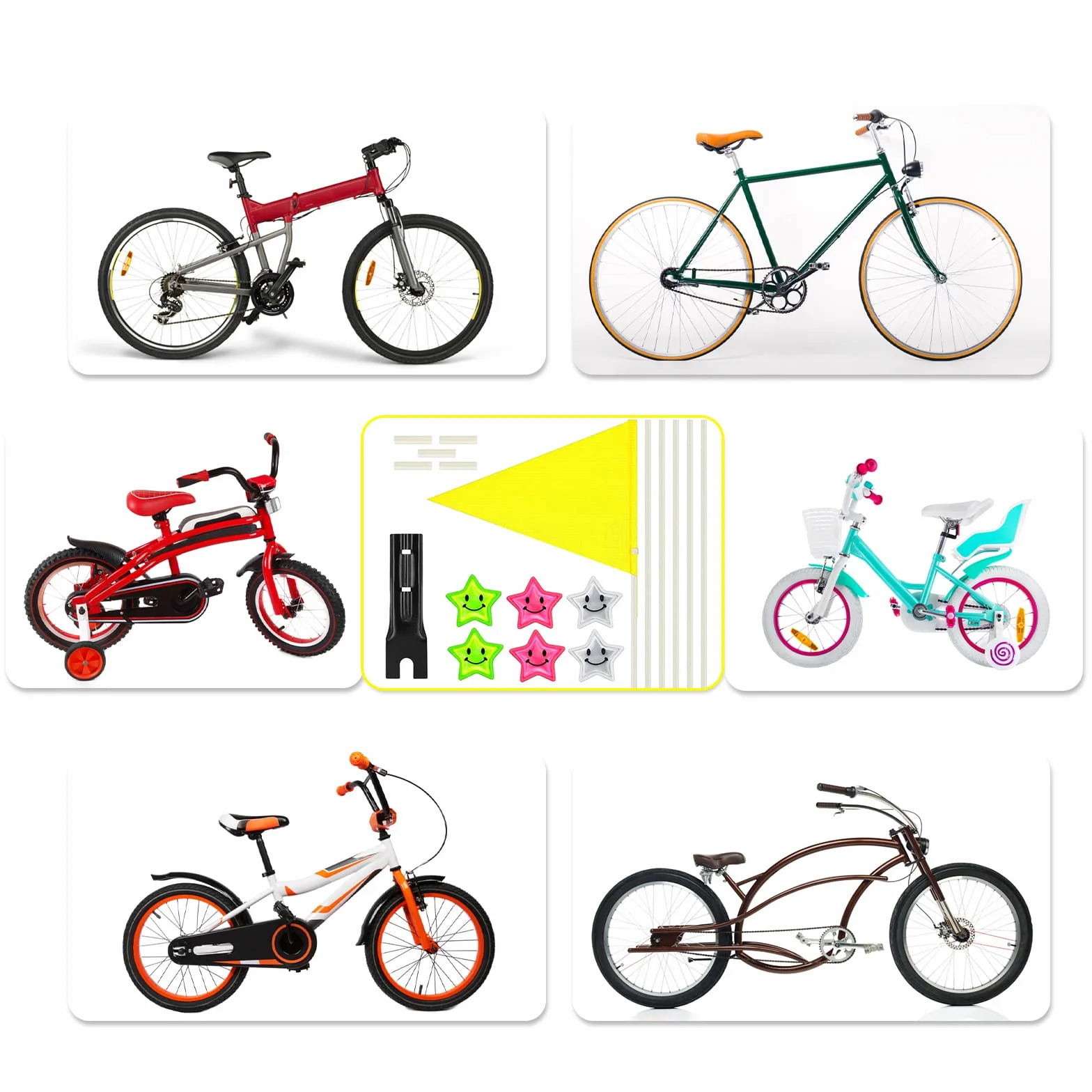 Drapeau Triangulaire de Sécurité Haute Visibilité pour Vélo Enfant avec Autocollants Réfléchissants, Jaune
