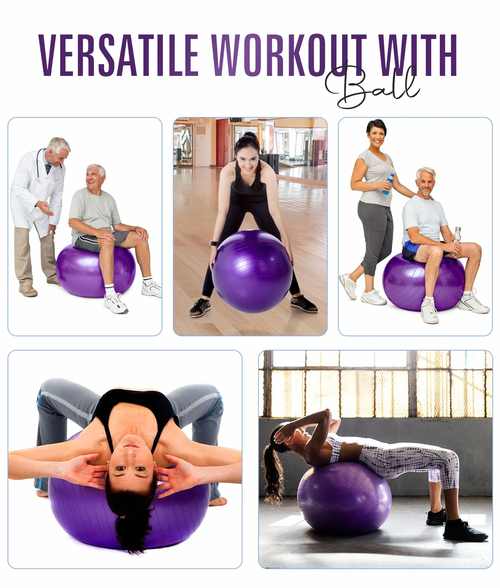 ROMIX Balle Gymnastique 65cm Anti Éclatement avec Pompe Rapide