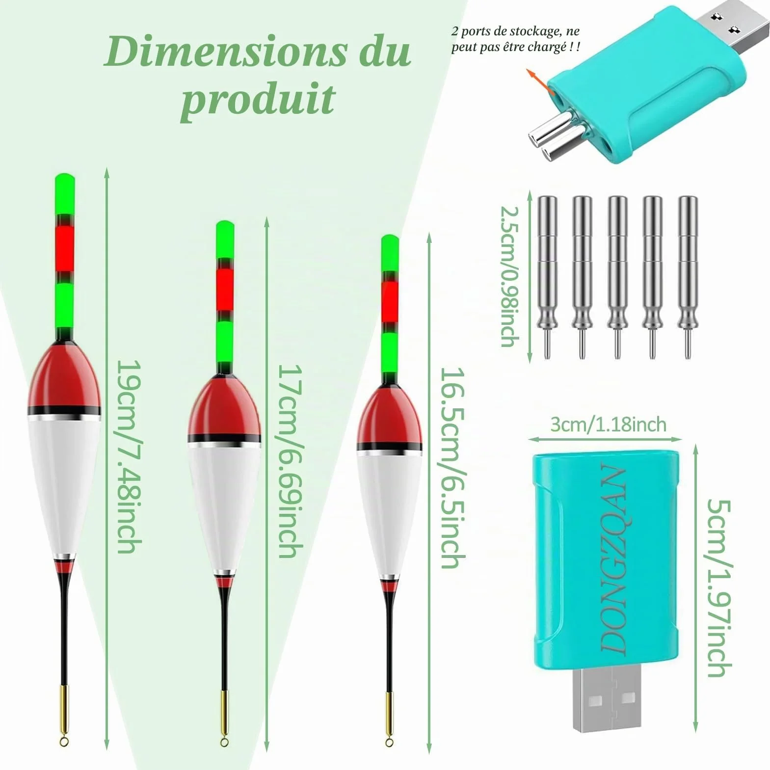 DONGZQAN 3 Pièces Bouchon Lumineux Peche, Flotteur Peche, Flotteurs pour Pêche, Detecteur de Touche Peche avec Boucle Alarme de Touche, pour la Pêche en Mer et La Pêche de Nuit