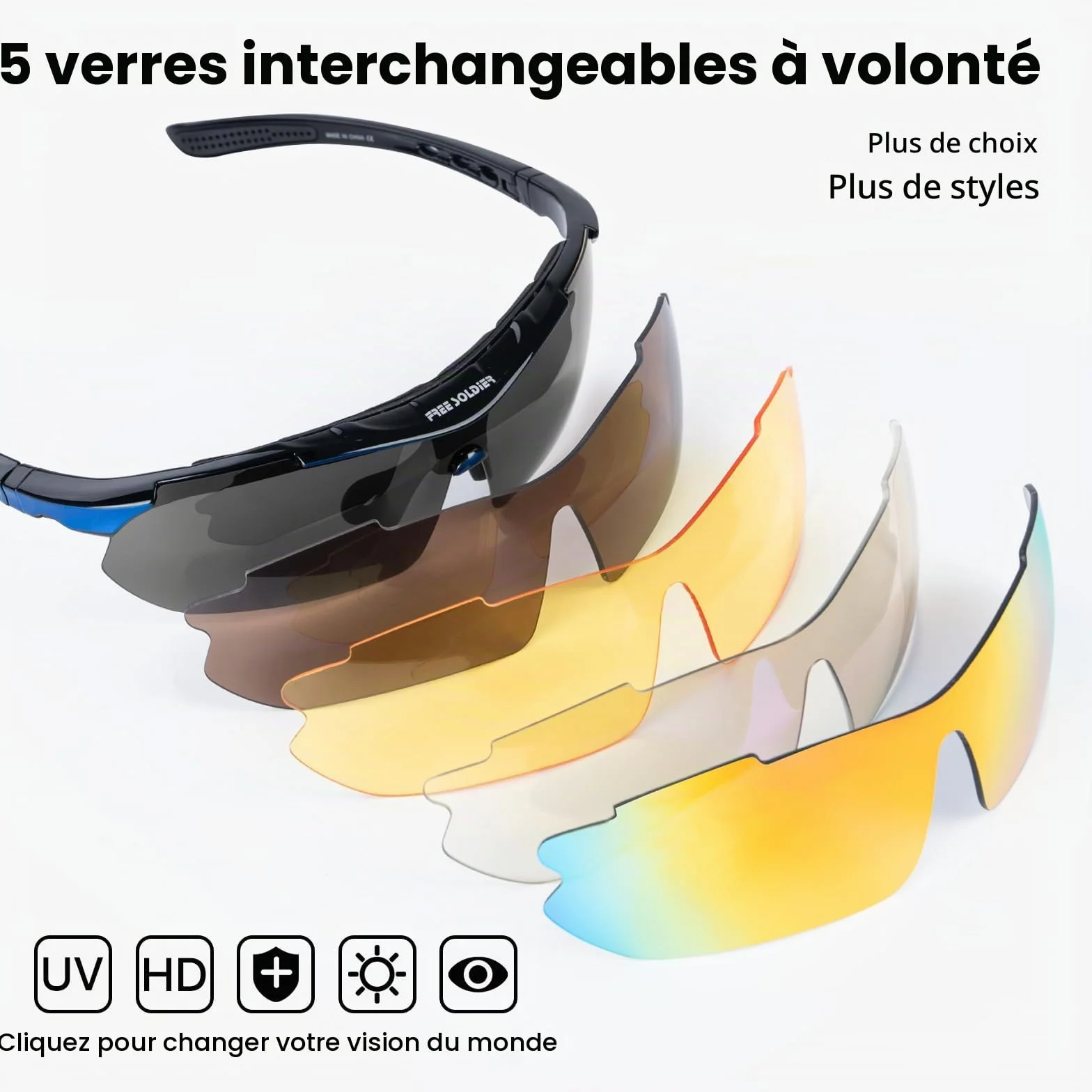 FREE SOLDIER Lunettes Cyclisme anti-UV400 Tactiques Militaires 5 en 1 pour VTT Airsoft Course à Pied Conduite Sports