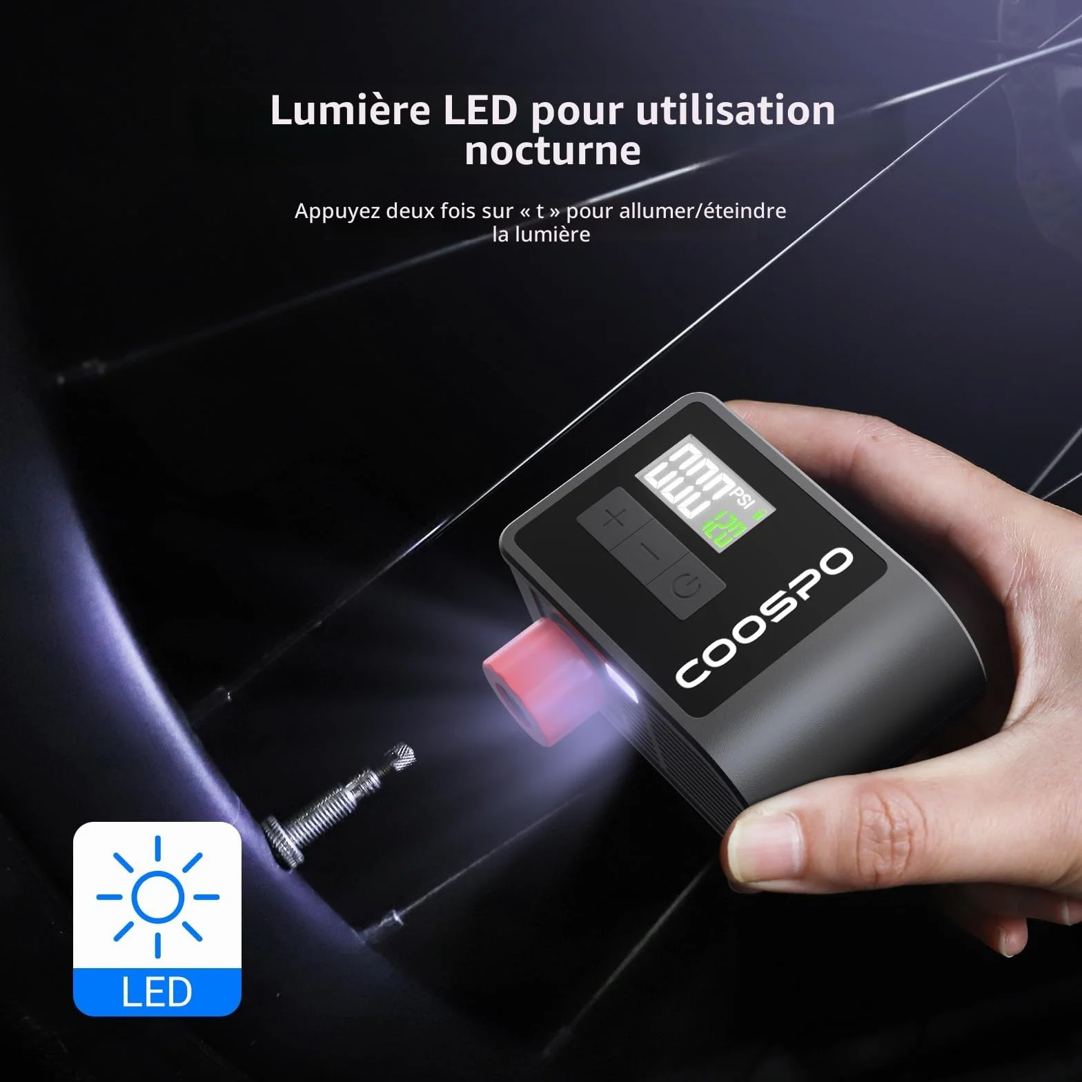 CooSpo Pompe à Velo Electrique, Mini Pompe Portable, Max 120 PSI avec Valves Presta Schrader