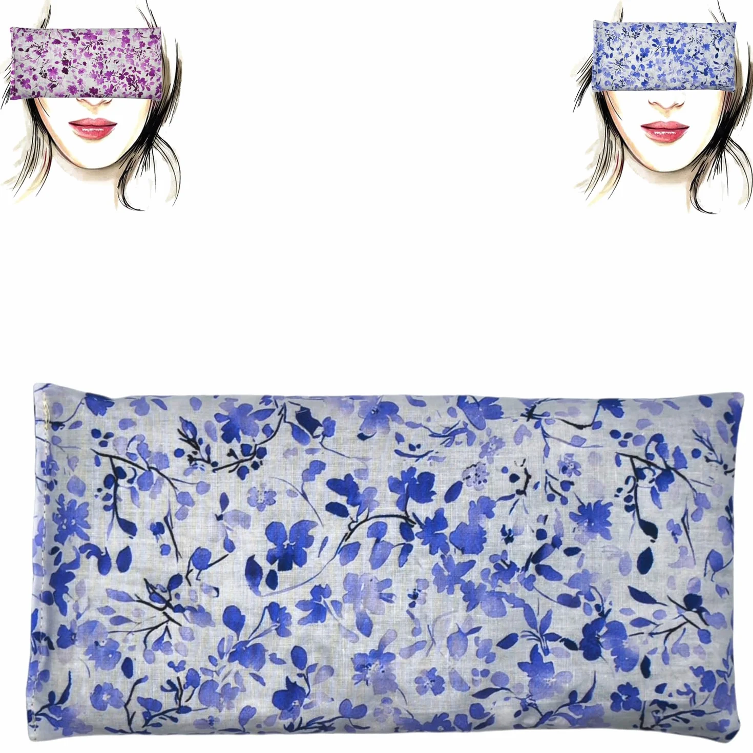 Coussin de Yoga pour les Yeux - Oreillers Pack 2 - Fleurs Fuchsia-Lilas - Lavande et Riz