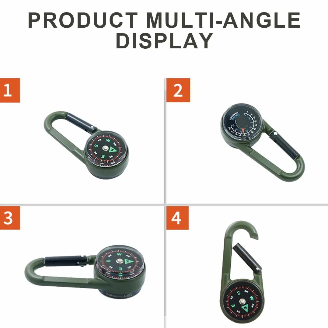 Boussole Thermomètre 3 En 1 Mousqueton Tactique Porte-Clés Camping Randonnée