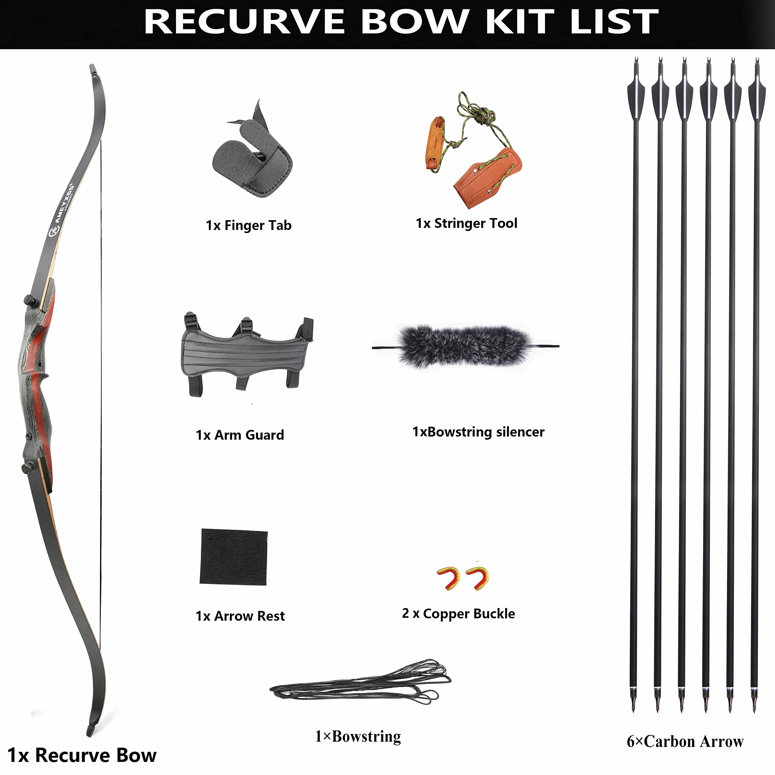 AMEYXGS Arc Takedown Recurve 62 Pouces Tir à l'Arc Chasse 20-35lbs Bois Traditionnel Long avec Flèches Carbone