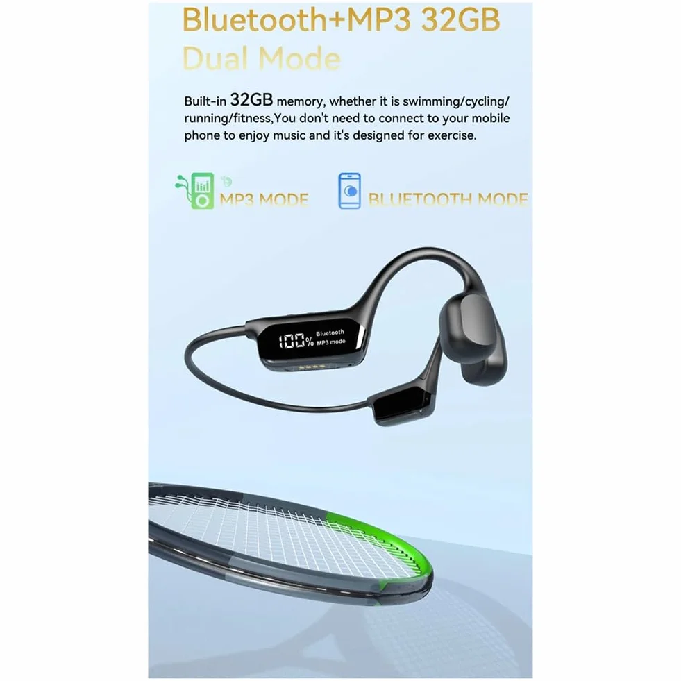 Casque sans à Conduction Osseuse Bluetooth 5.4 S10 30 Mètres de Profondeur Casque de Natation Étanche IPX8 Lecteur MP3 32 Go