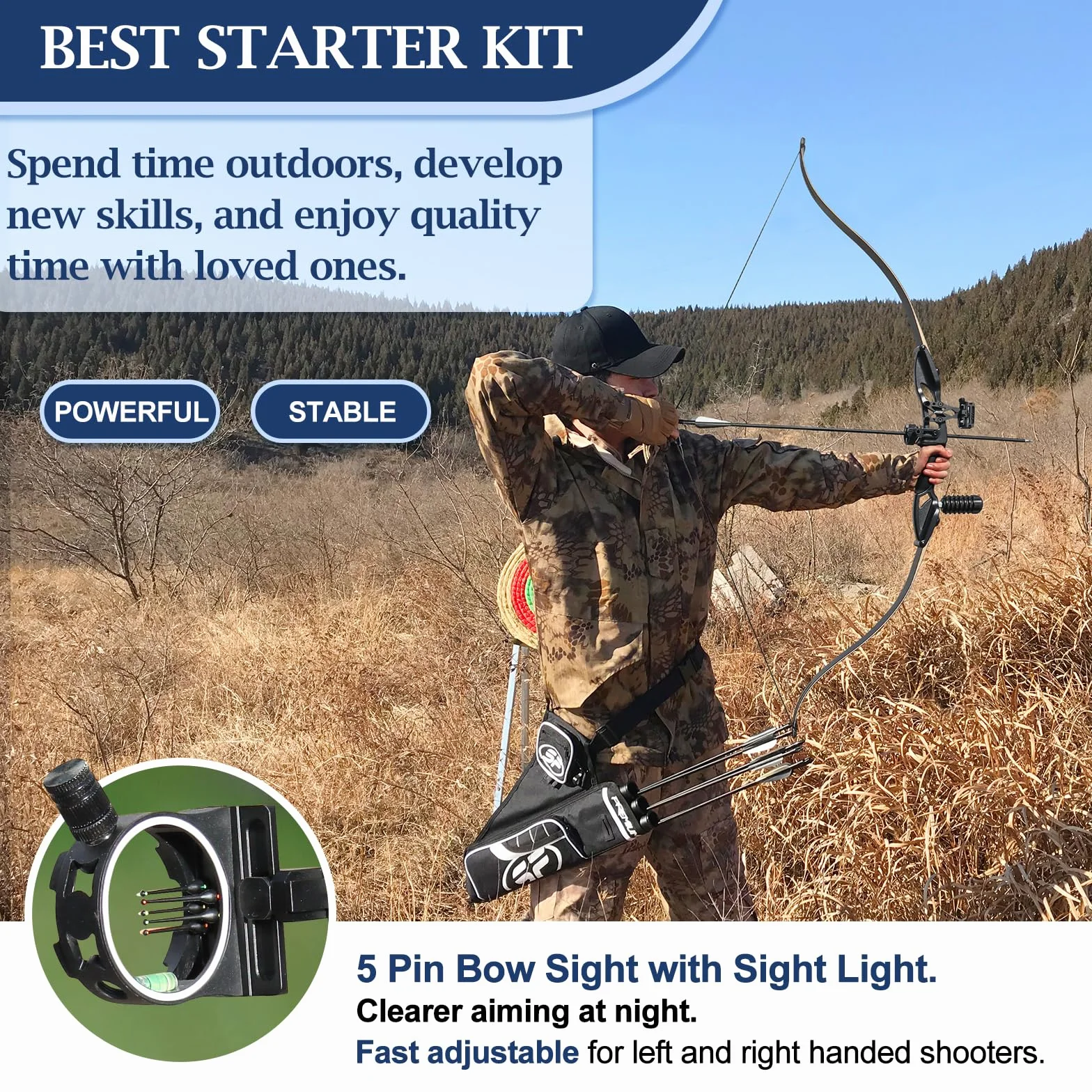 D&Q Arc de Chasse Adulte 30-45lbs avec 12 flèches pour Tir