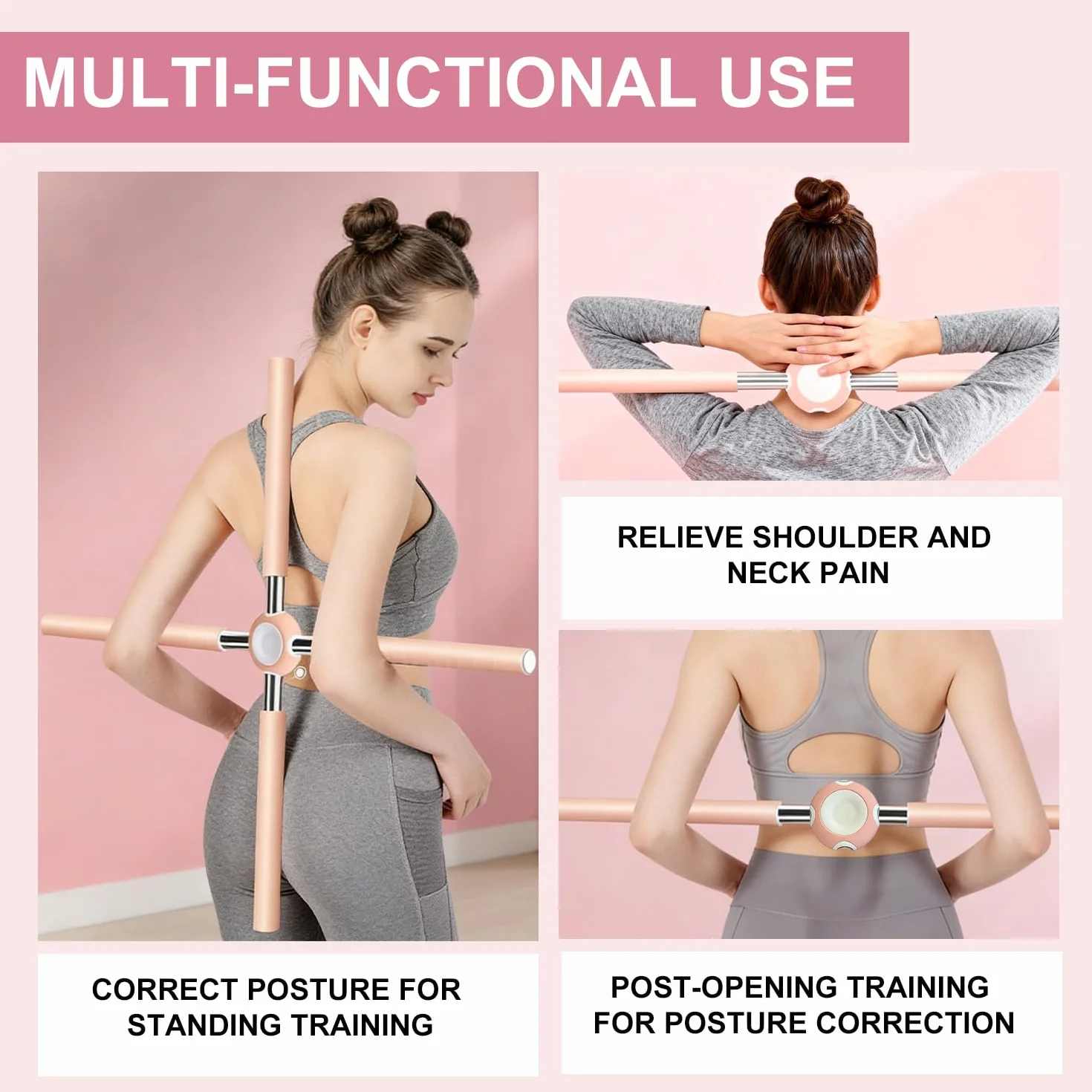 Barre de yoga correcteur de posture, bâton de yoga anti-bouloches pour dos et cou, barre oscillante avec noyau en acier inoxydable et amovible, barre de yoga en croix pour la maison, l'entraînement