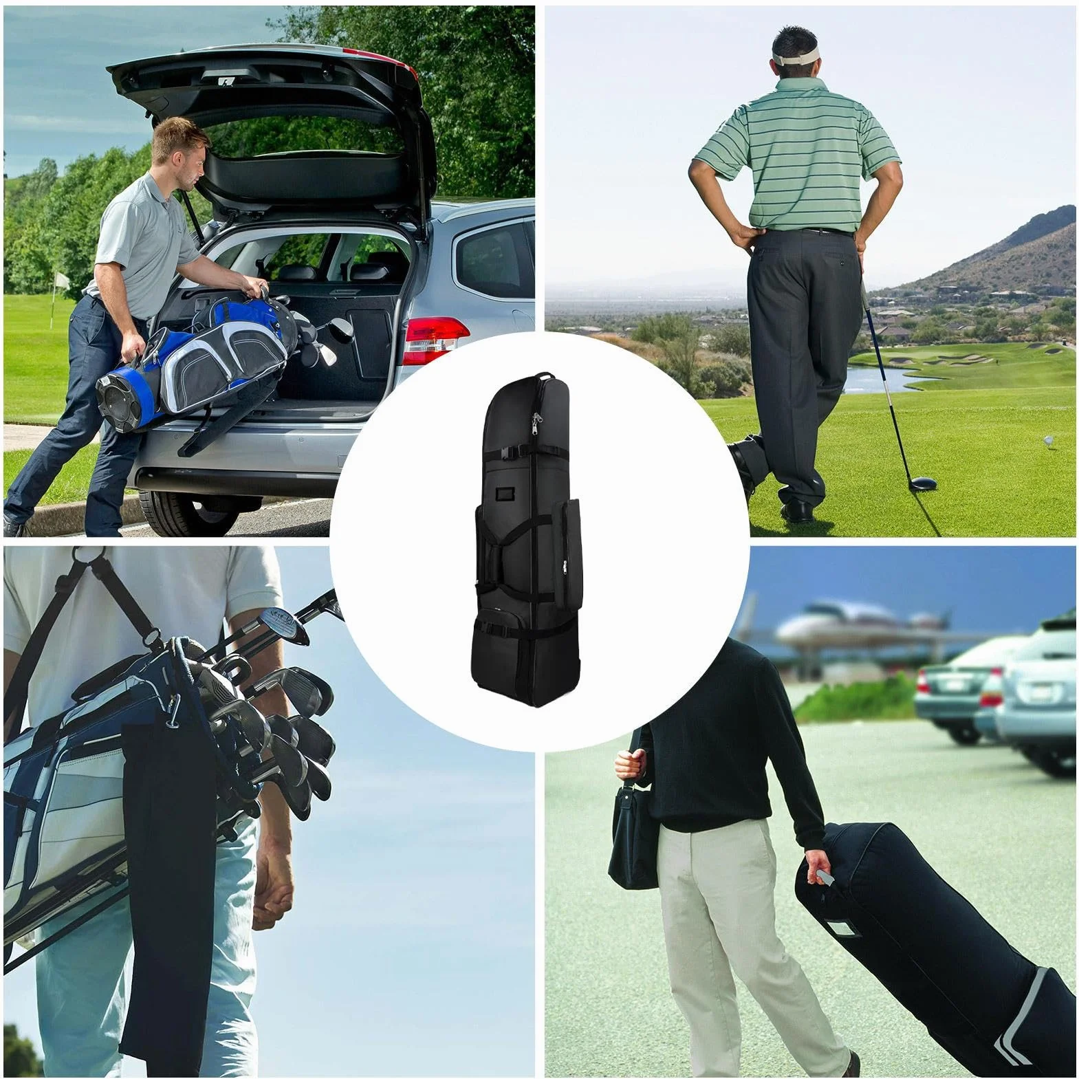 Sacs De Voyage De Golf à roulettes 33x35x135cm Housse D'aviation Pliable