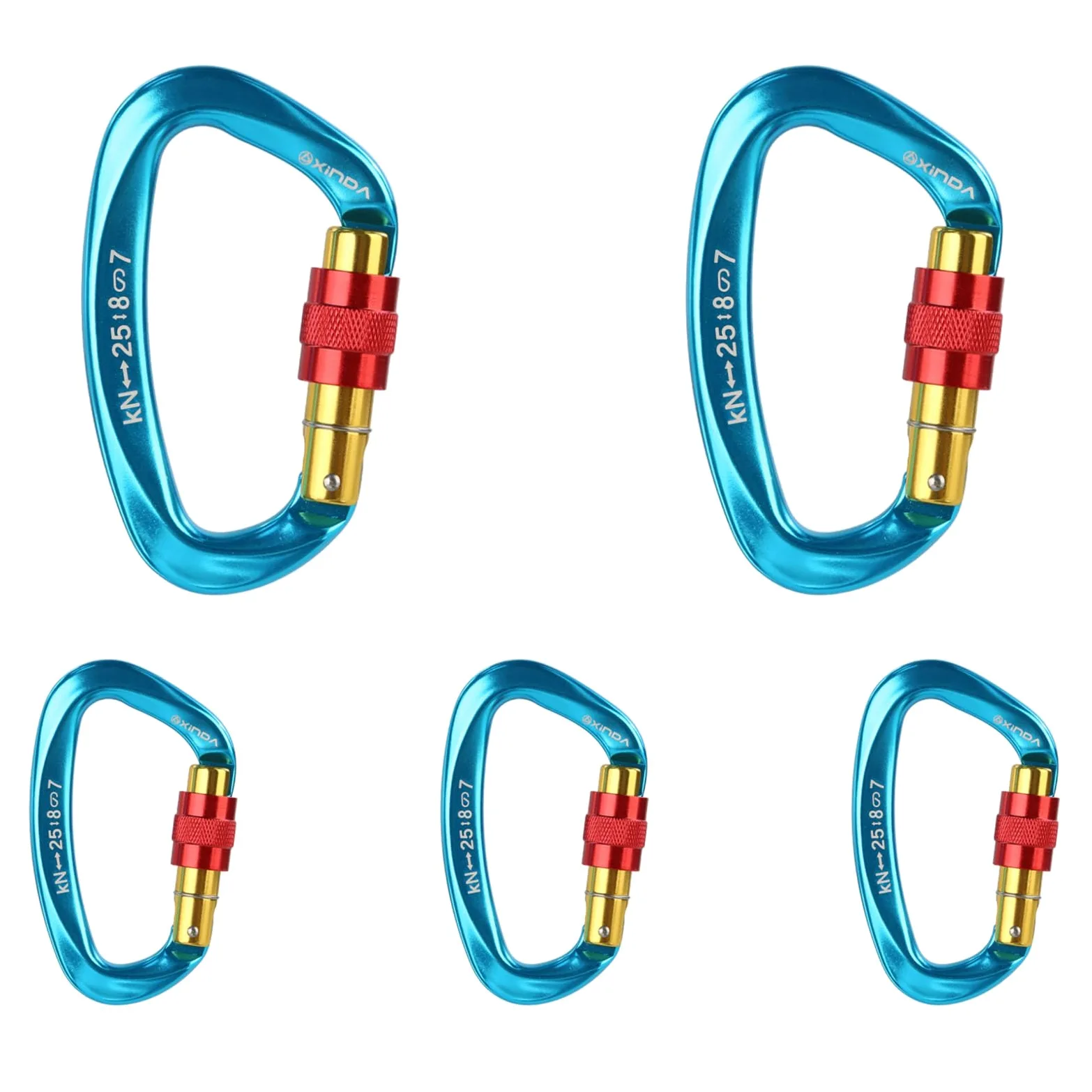 Lot de 5 mousquetons verrouillables, Mousqueton d’Escalade à vis 25 KN, Forme D en Alliage d’Aluminium, certifié UIAA et CE, pour Escalade, randonnée, Rappel, Bleu