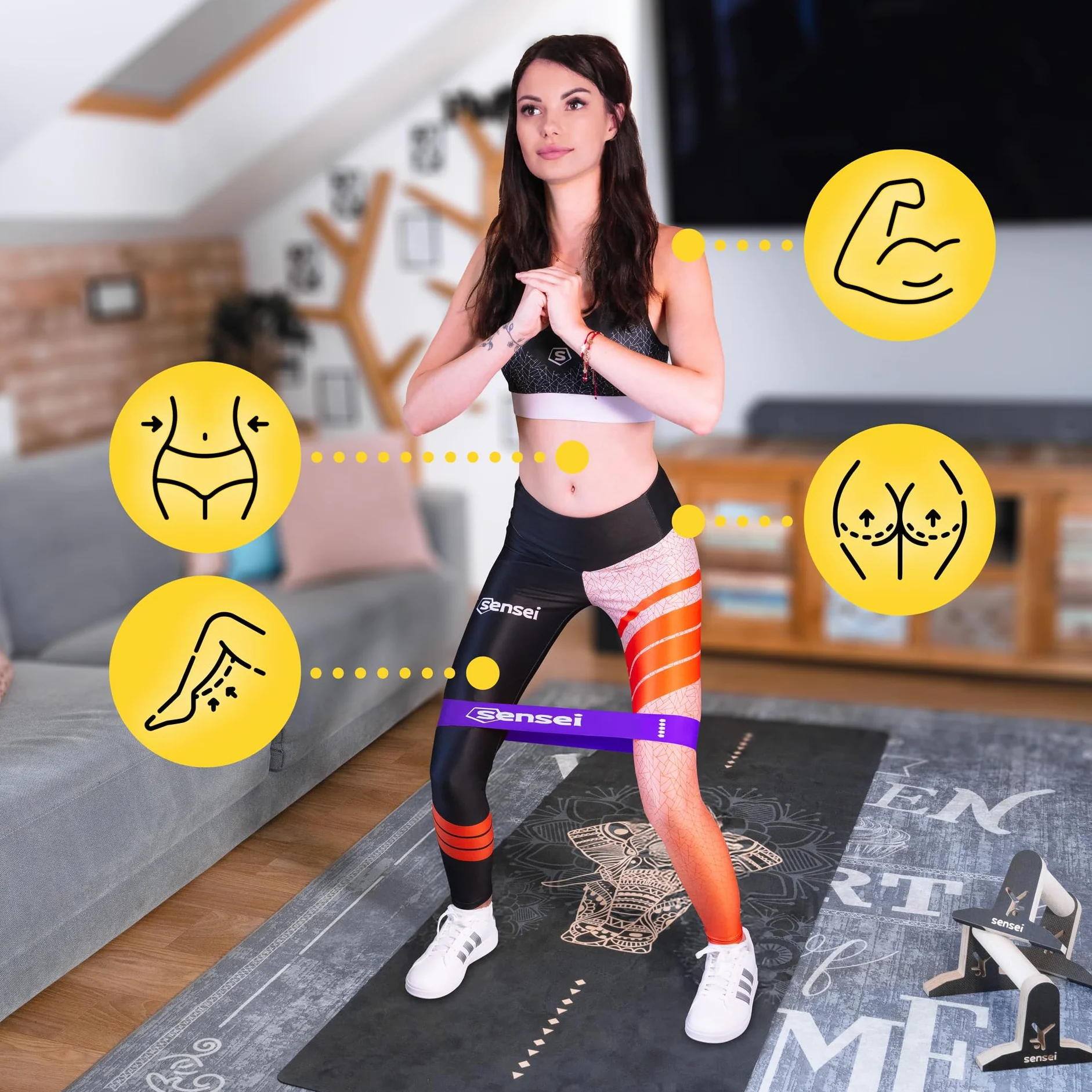 SENSEI Bandes Élastiques Set 5 Bandes de Résistance Latex Naturel Niveaux Entraînement Fitness Pilates