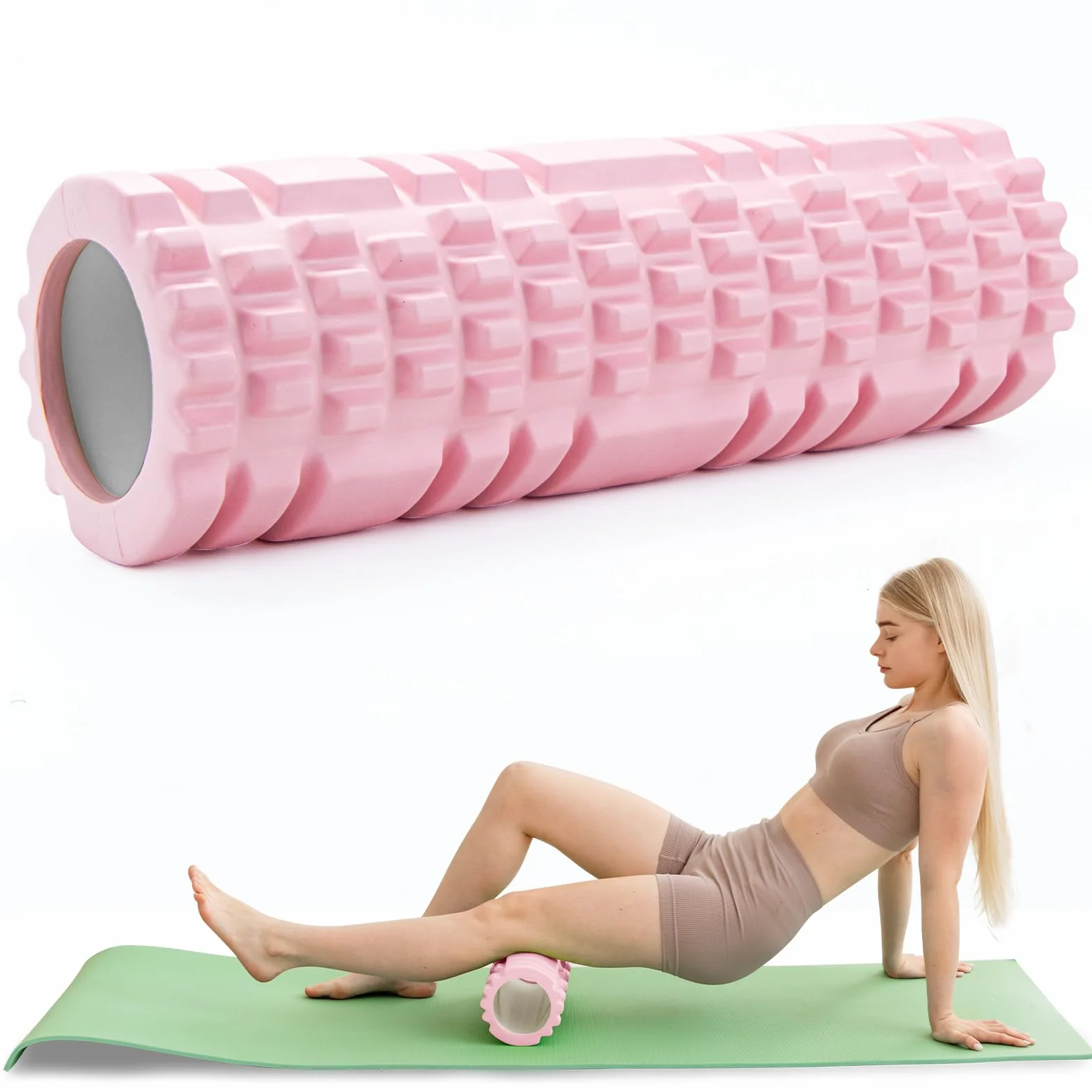 Rouleau de Massage Foam Roller Pilates Yoga Rose Mousse Multifonction Renforcement Musculaire Fitness Massage Fascias Maison Gymnase