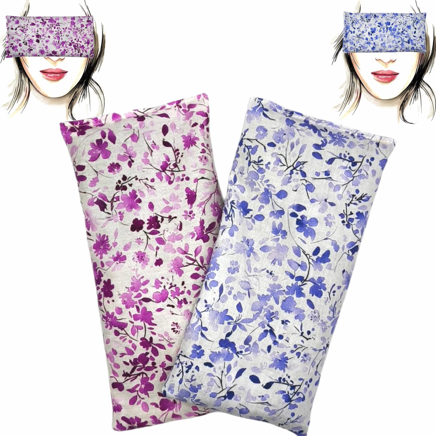 Coussin de Yoga pour les Yeux - Oreillers Pack 2 - Fleurs Fuchsia-Lilas - Lavande et Riz